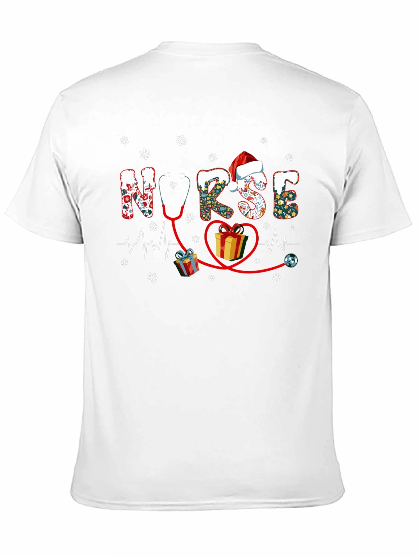 Festive Nurse Christmas T-Shirt - Holiday Stethoscope Heartbeat Design