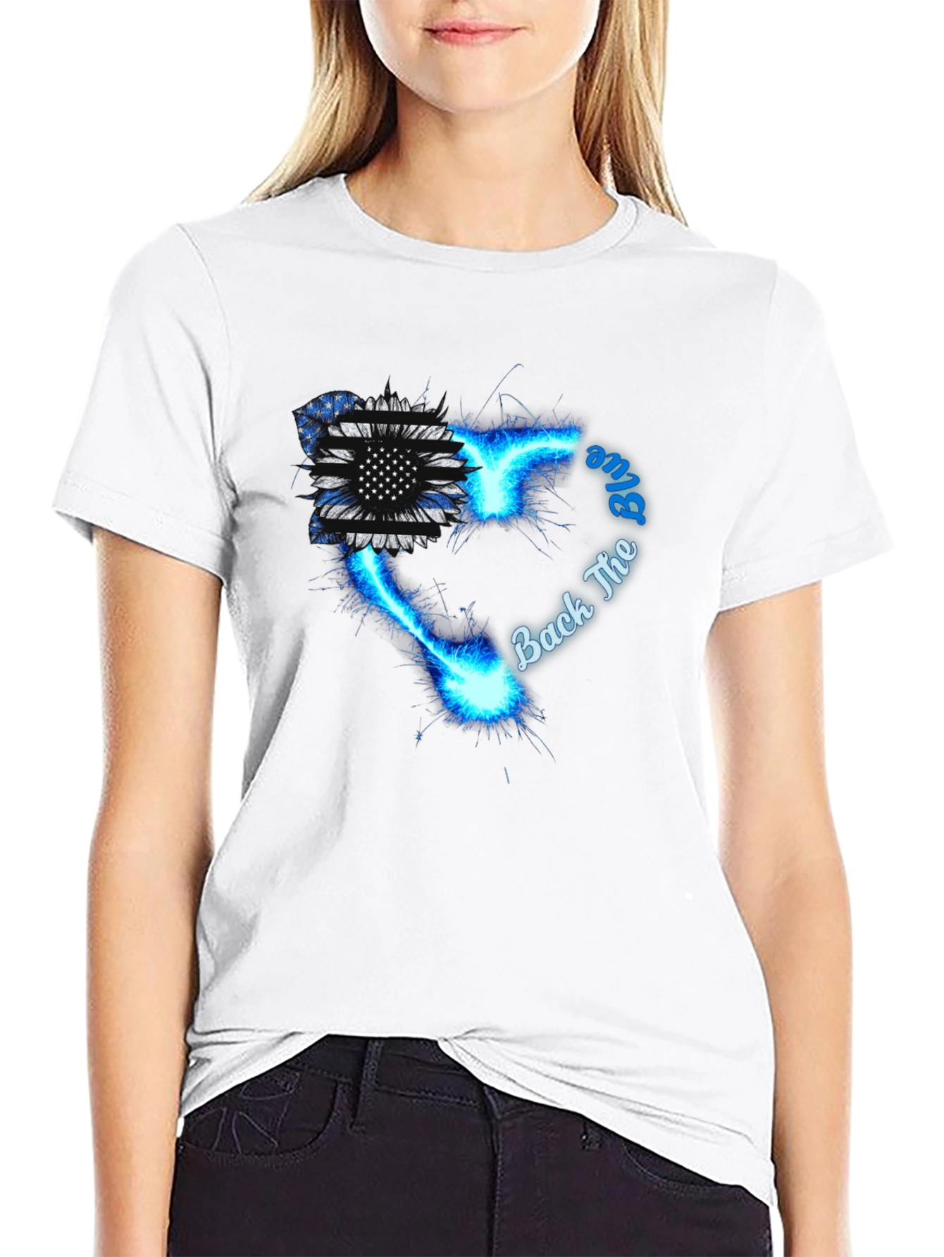 Back The Blue Sunflower Graphic Tee