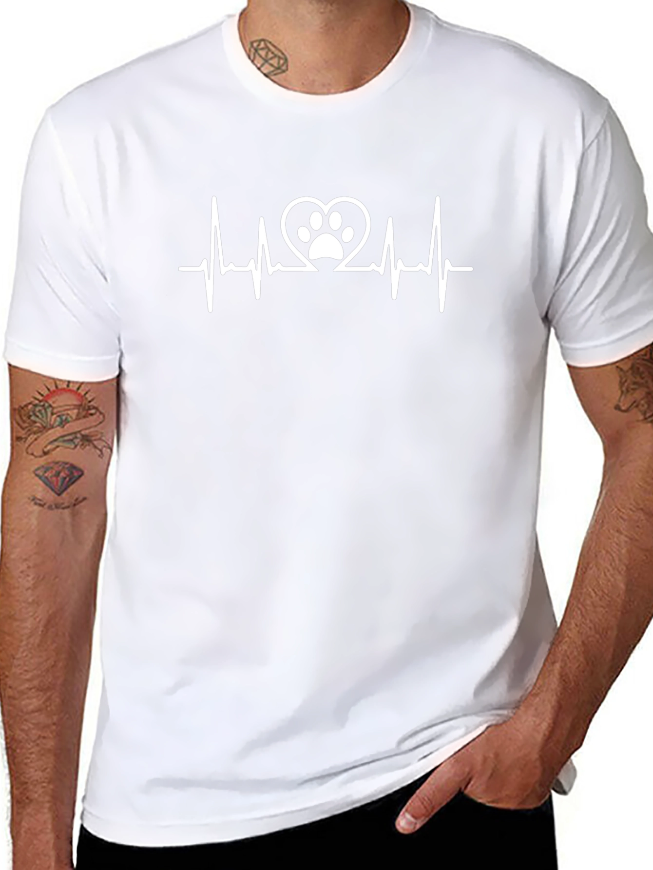 Heartbeat Paw Print Tee - Mens Black T-Shirt
