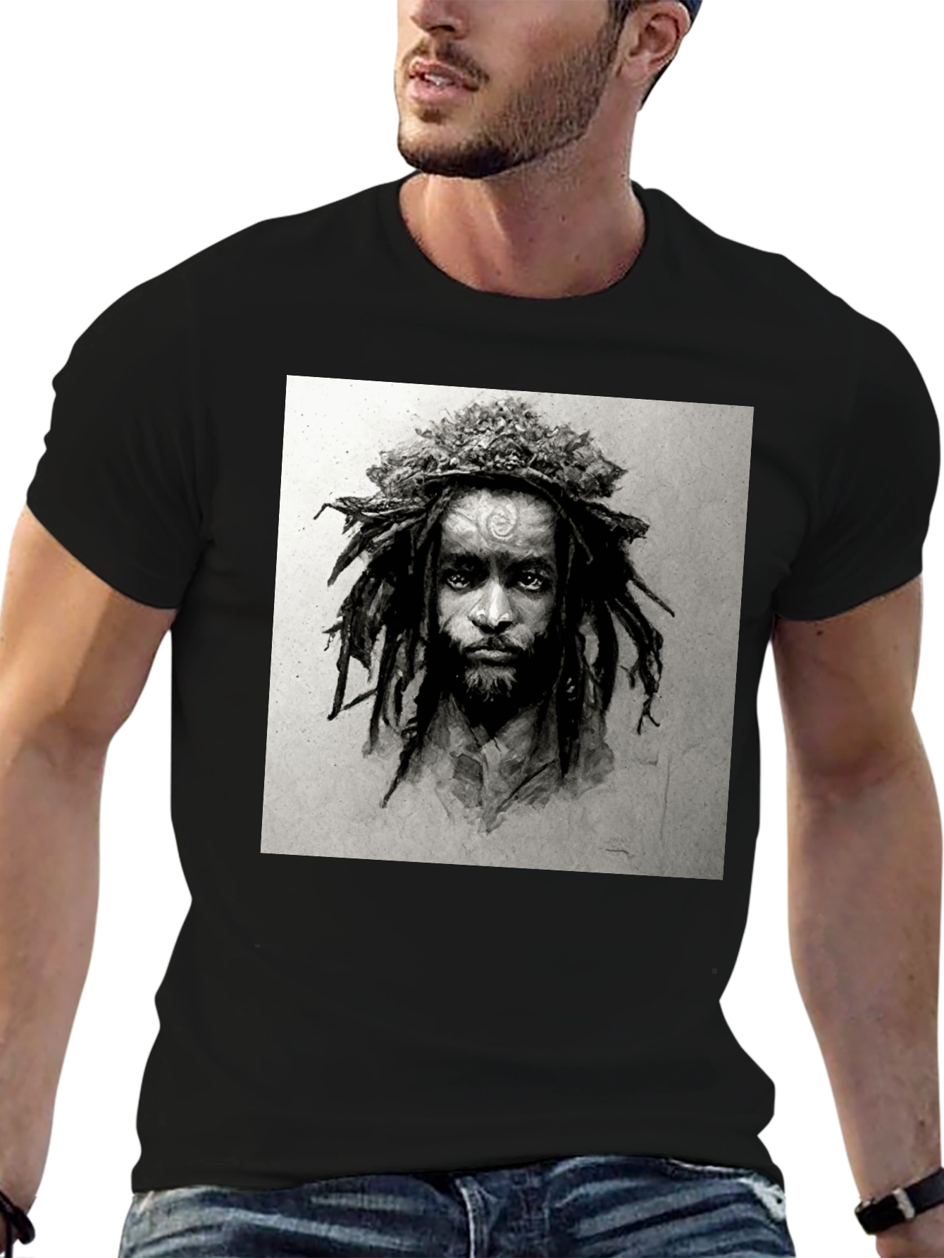 Rasta Man Graphic Print Black T-Shirt