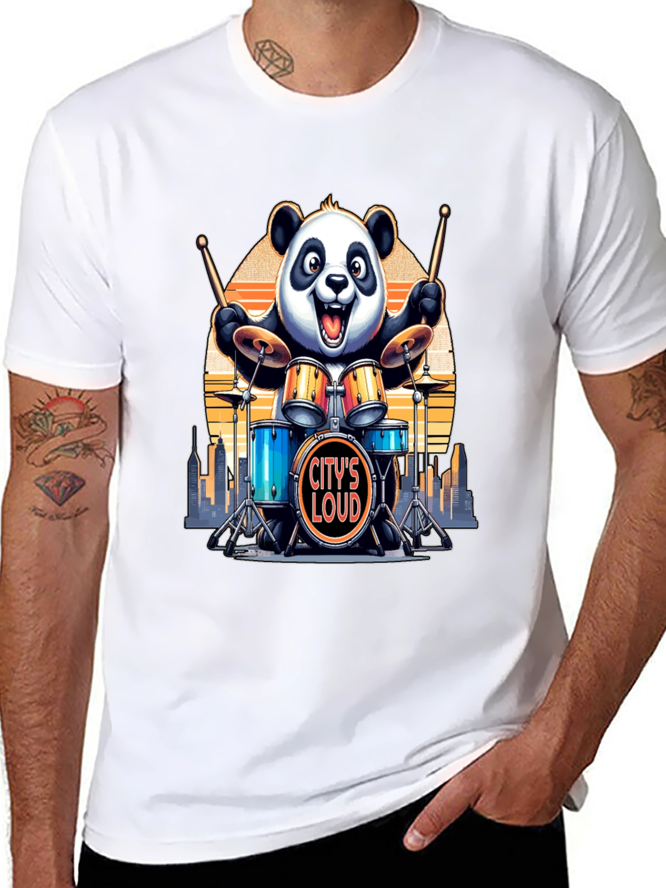 Citys Loud Panda Drummer T-Shirt