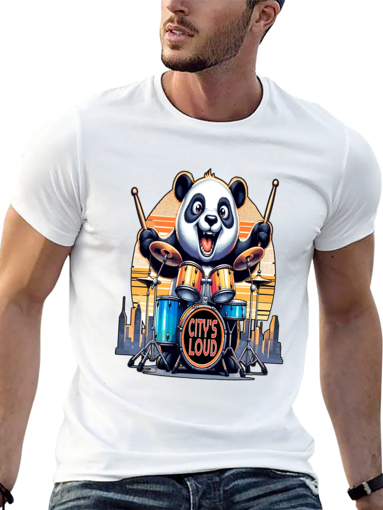 Citys Loud Panda Drummer T-Shirt