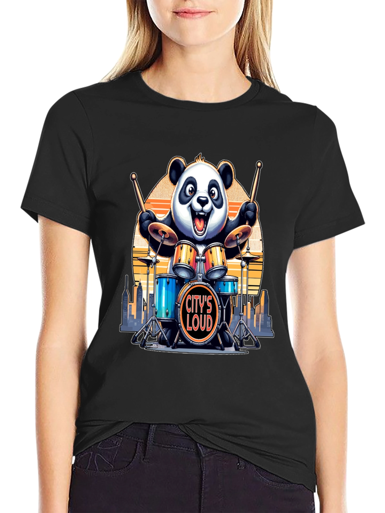 Citys Loud Panda Drummer T-Shirt