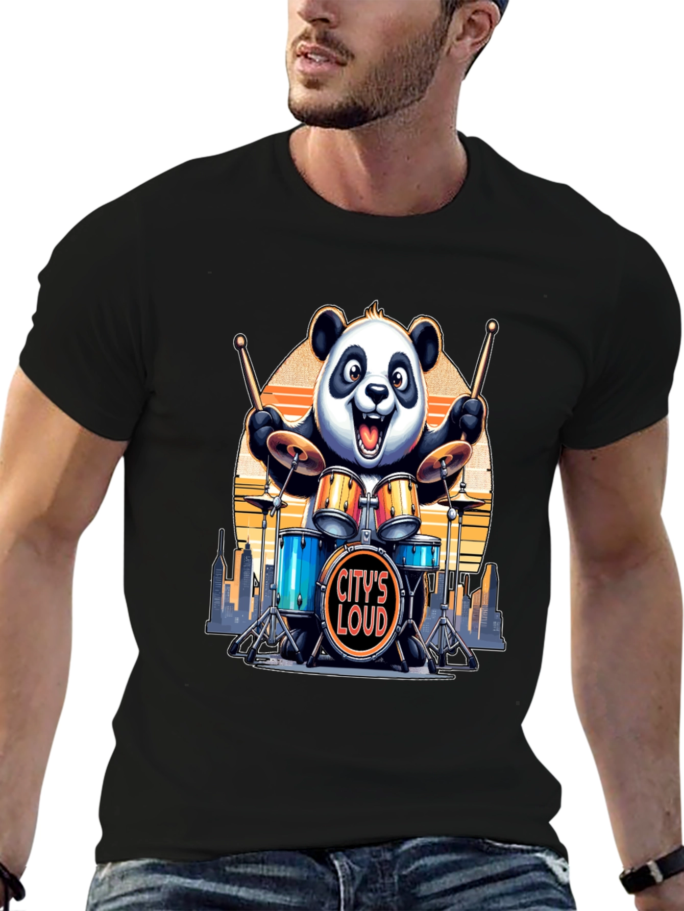 Citys Loud Panda Drummer T-Shirt