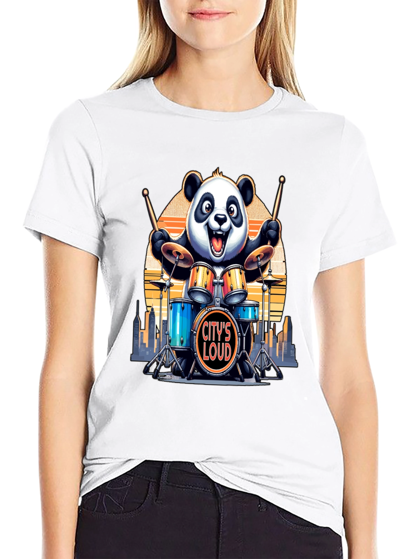 Citys Loud Panda Drummer T-Shirt