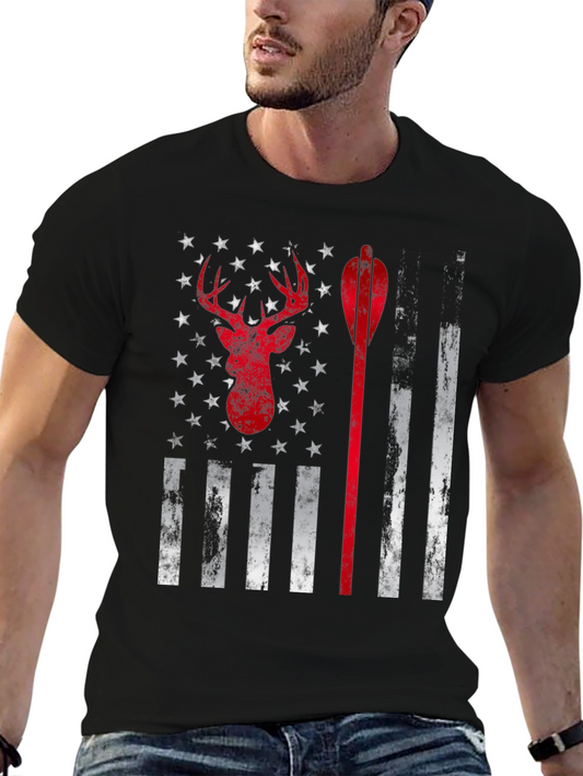 Hunting Deer Arrow American Flag Graphic T-Shirt