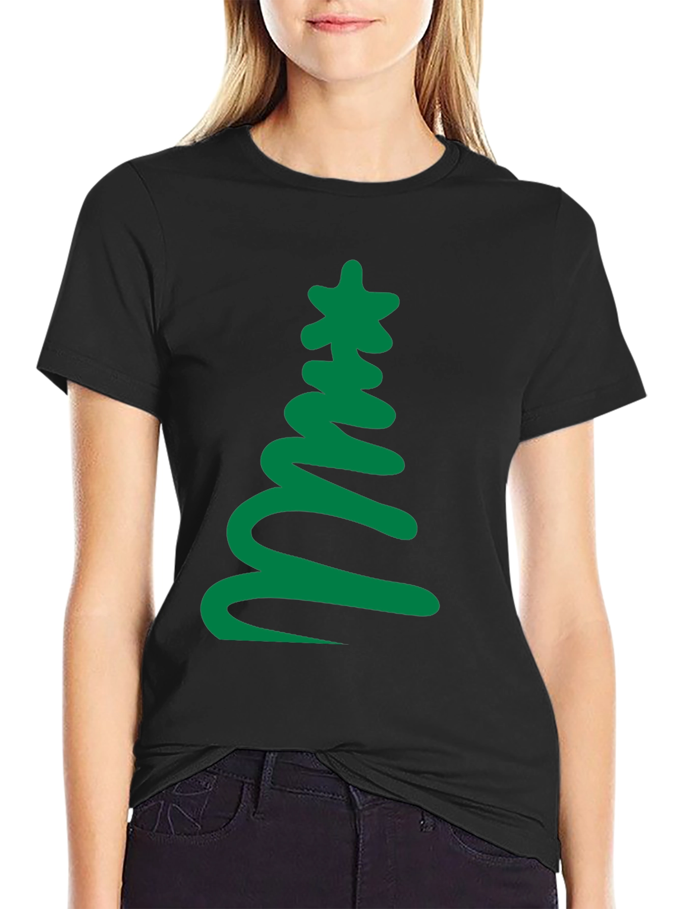Festive Tree Graphic Tee - Black Holiday Shirt