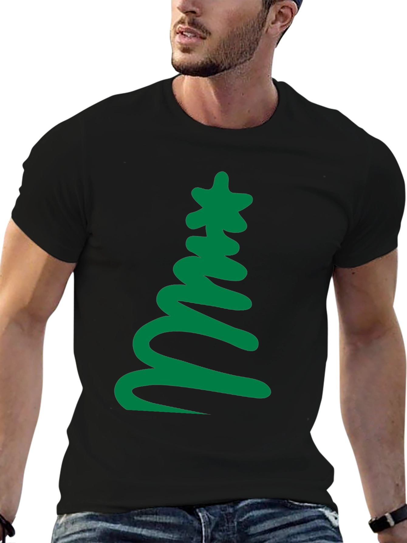 Festive Tree Graphic Tee - Black Holiday Shirt