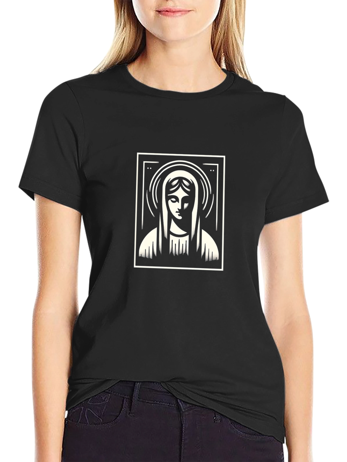 Virgin Mary Graphic Tee - Classic Black T-Shirt