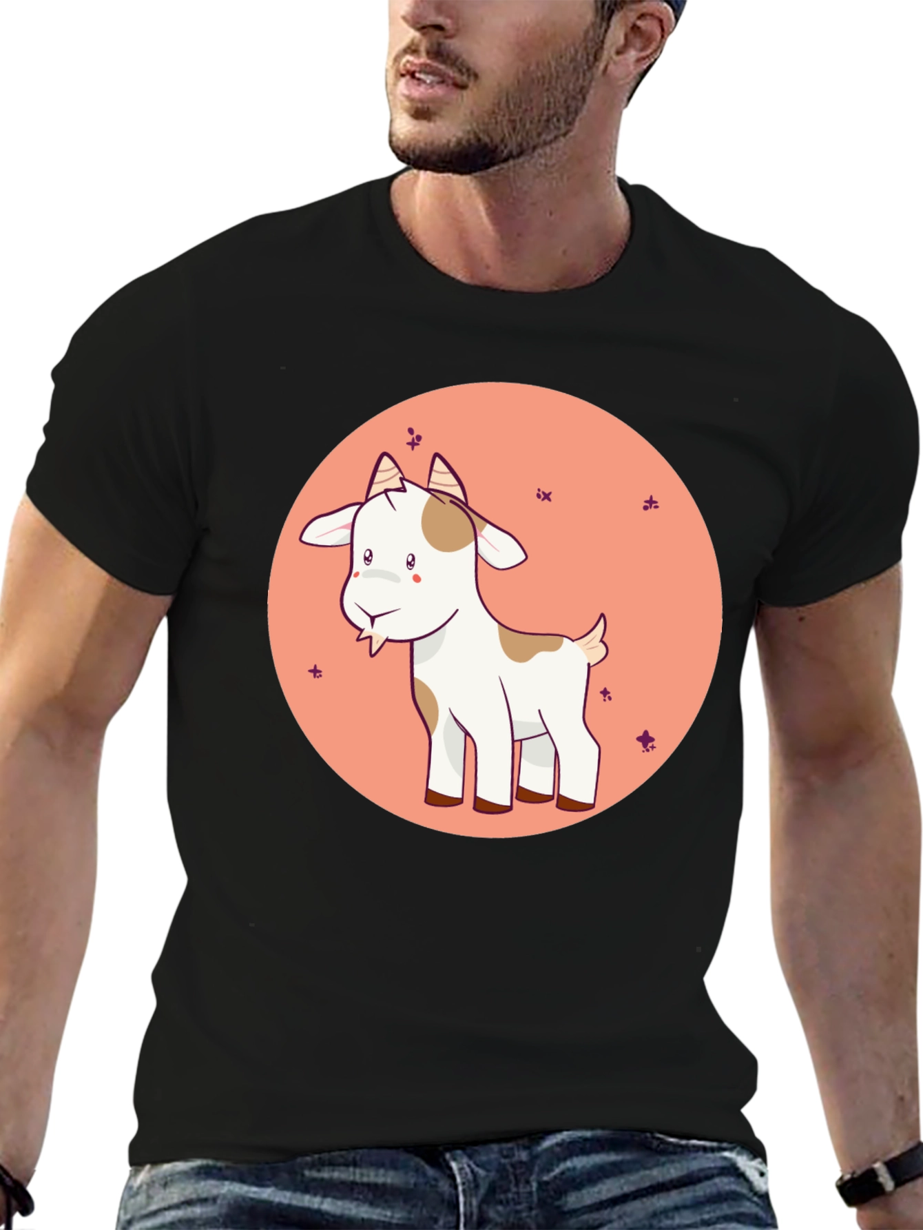 Cute Goat Graphic Tee - Black