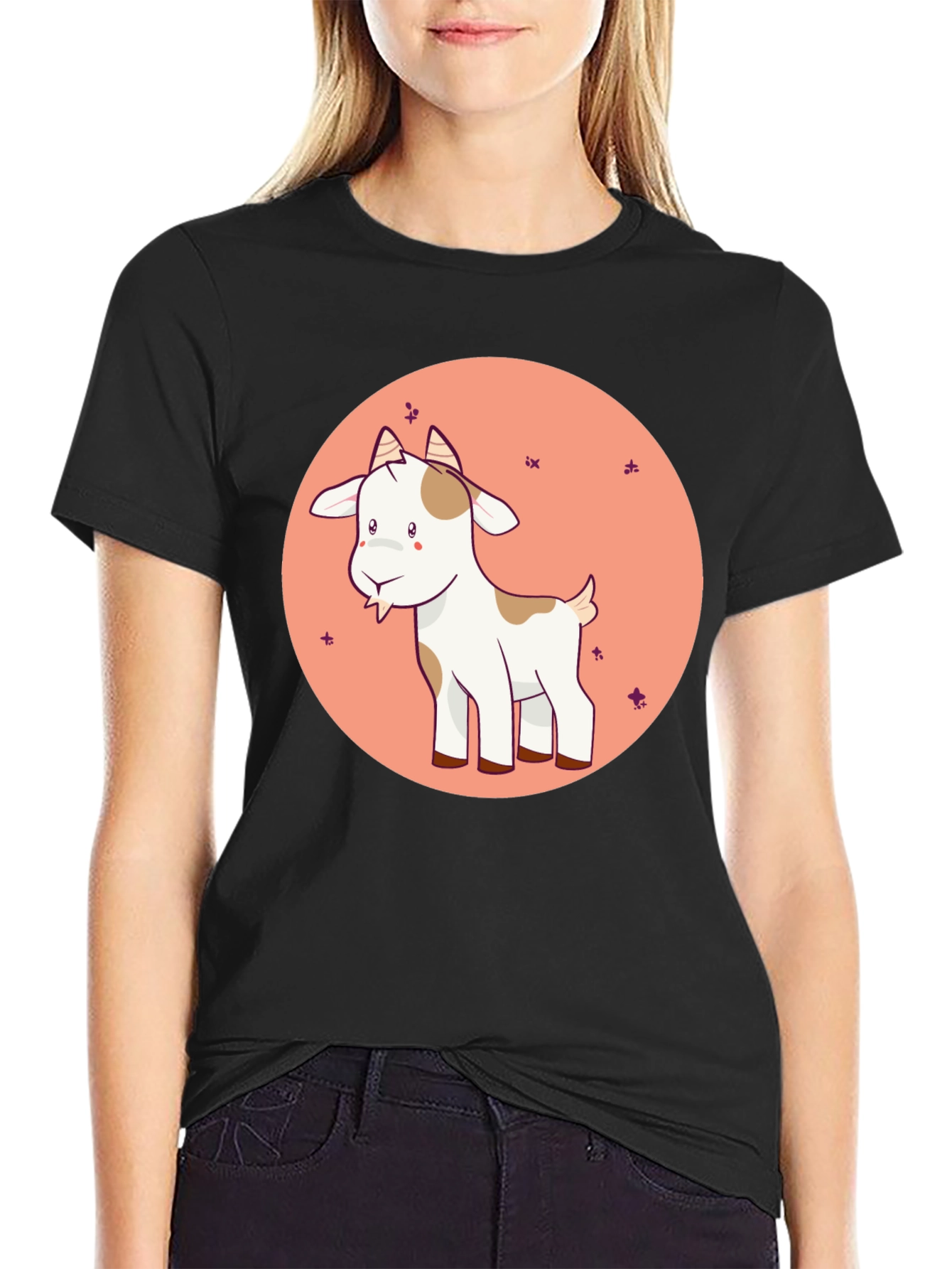 Cute Goat Graphic Tee - Black