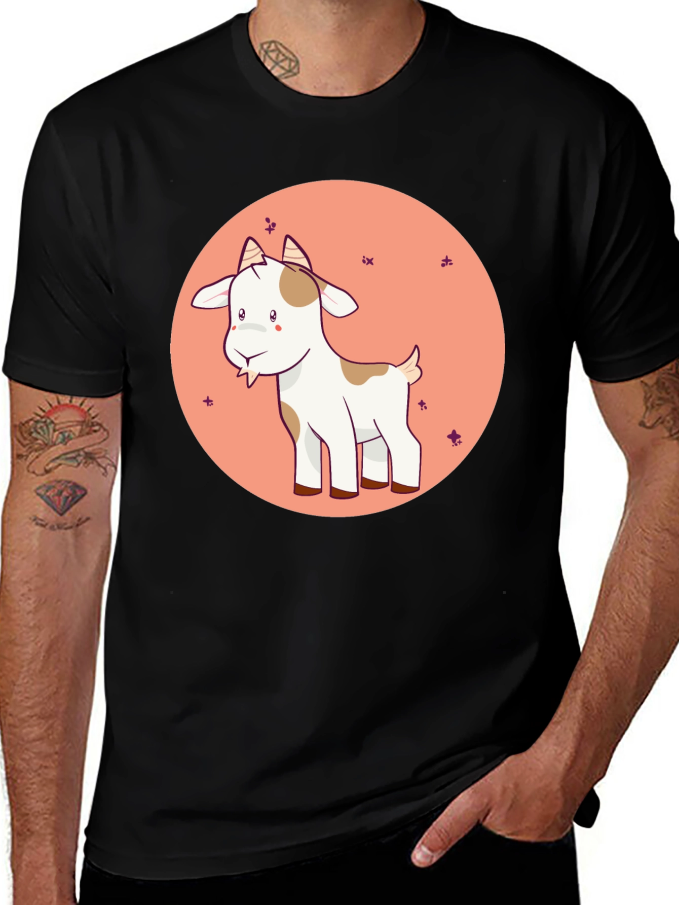 Cute Goat Graphic Tee - Black