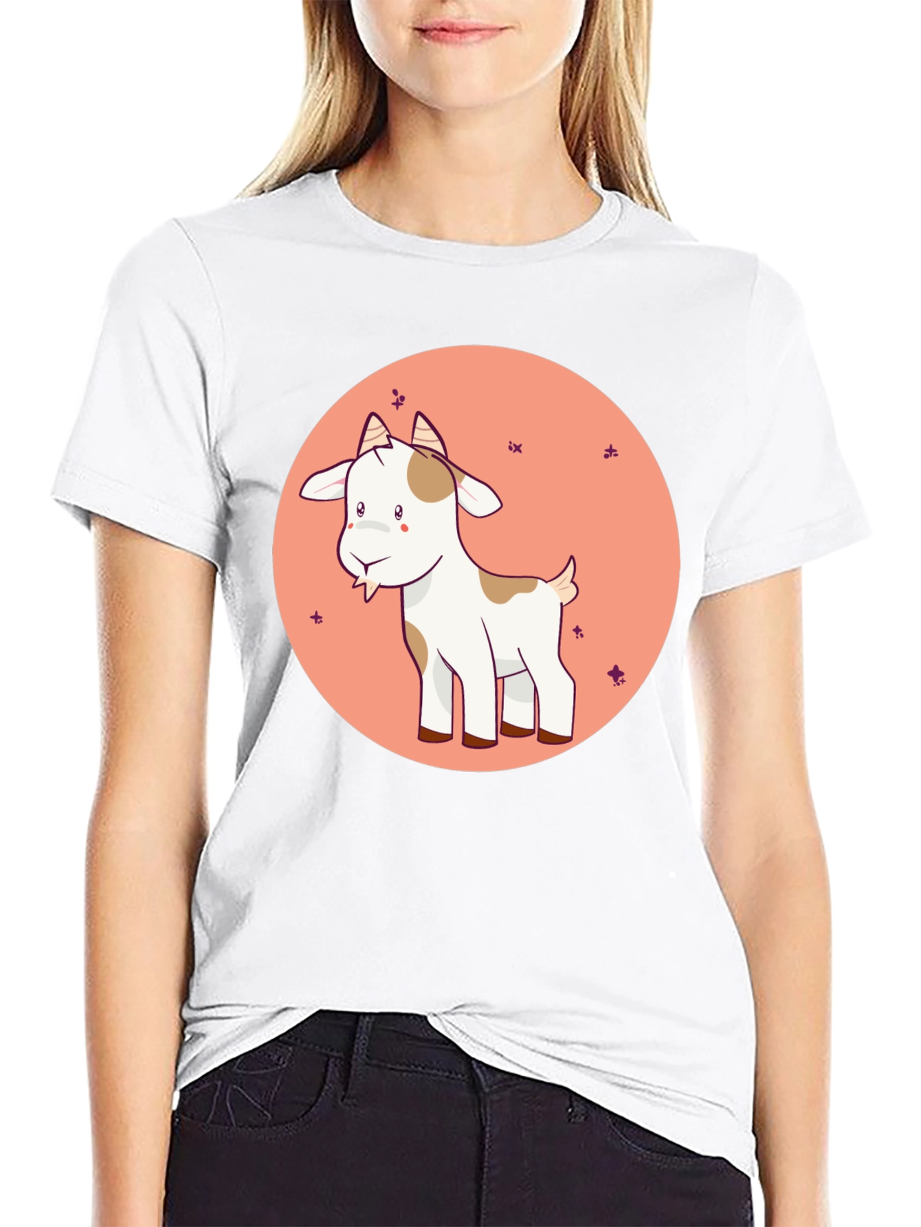 Cute Goat Graphic Tee - Black