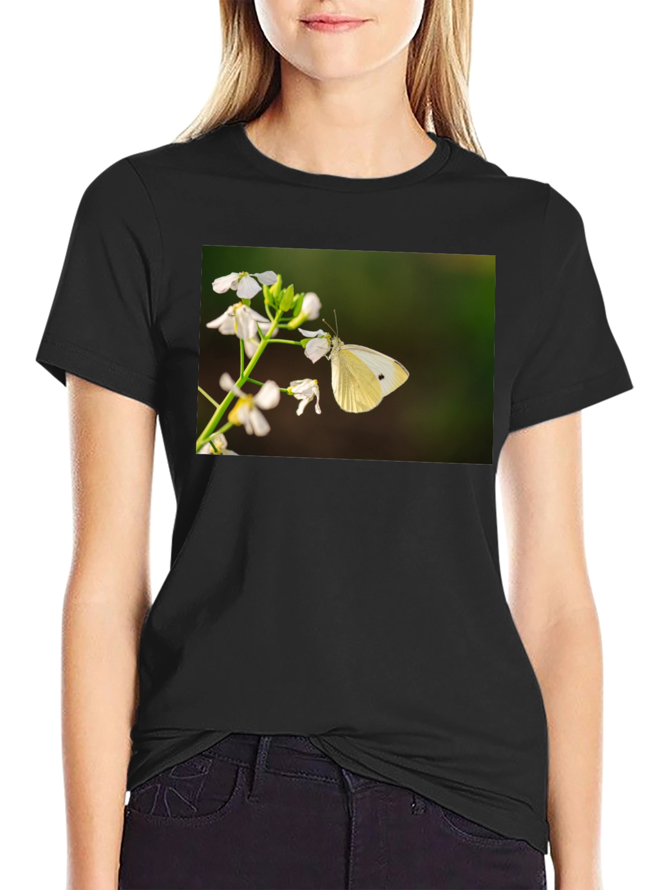 Butterfly Print Black T-Shirt