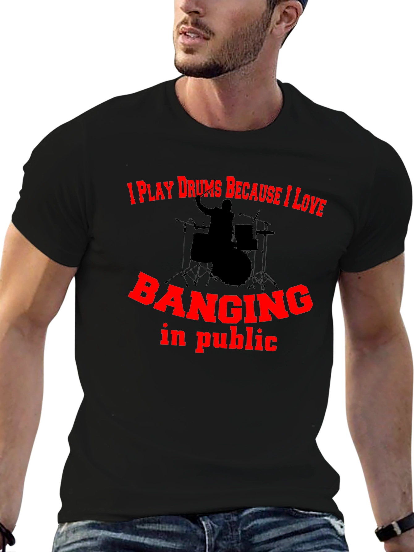 Funny Drummer Black T-Shirt - Banging in Public
