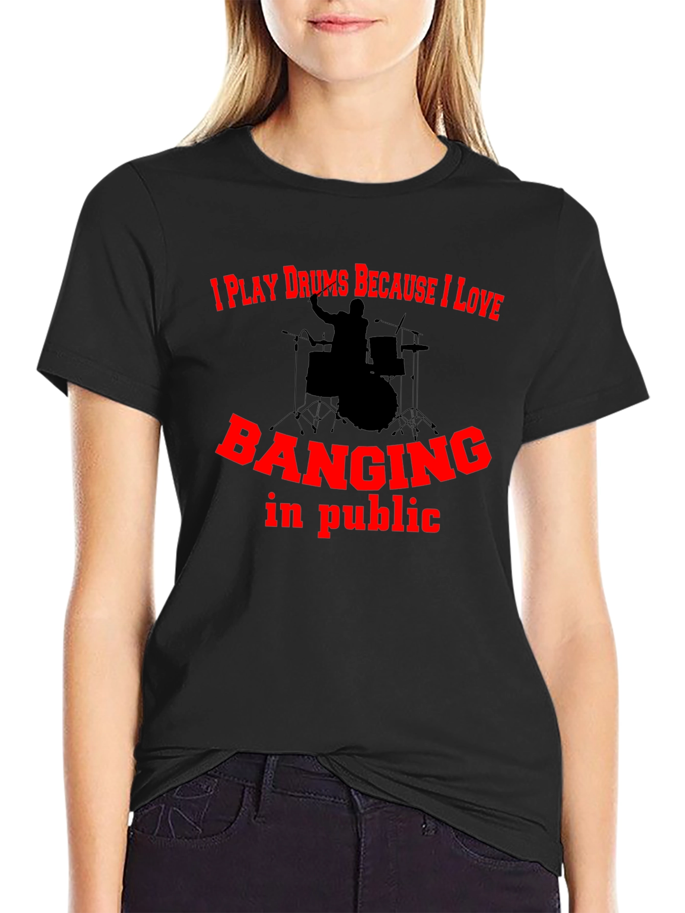 Funny Drummer Black T-Shirt - Banging in Public