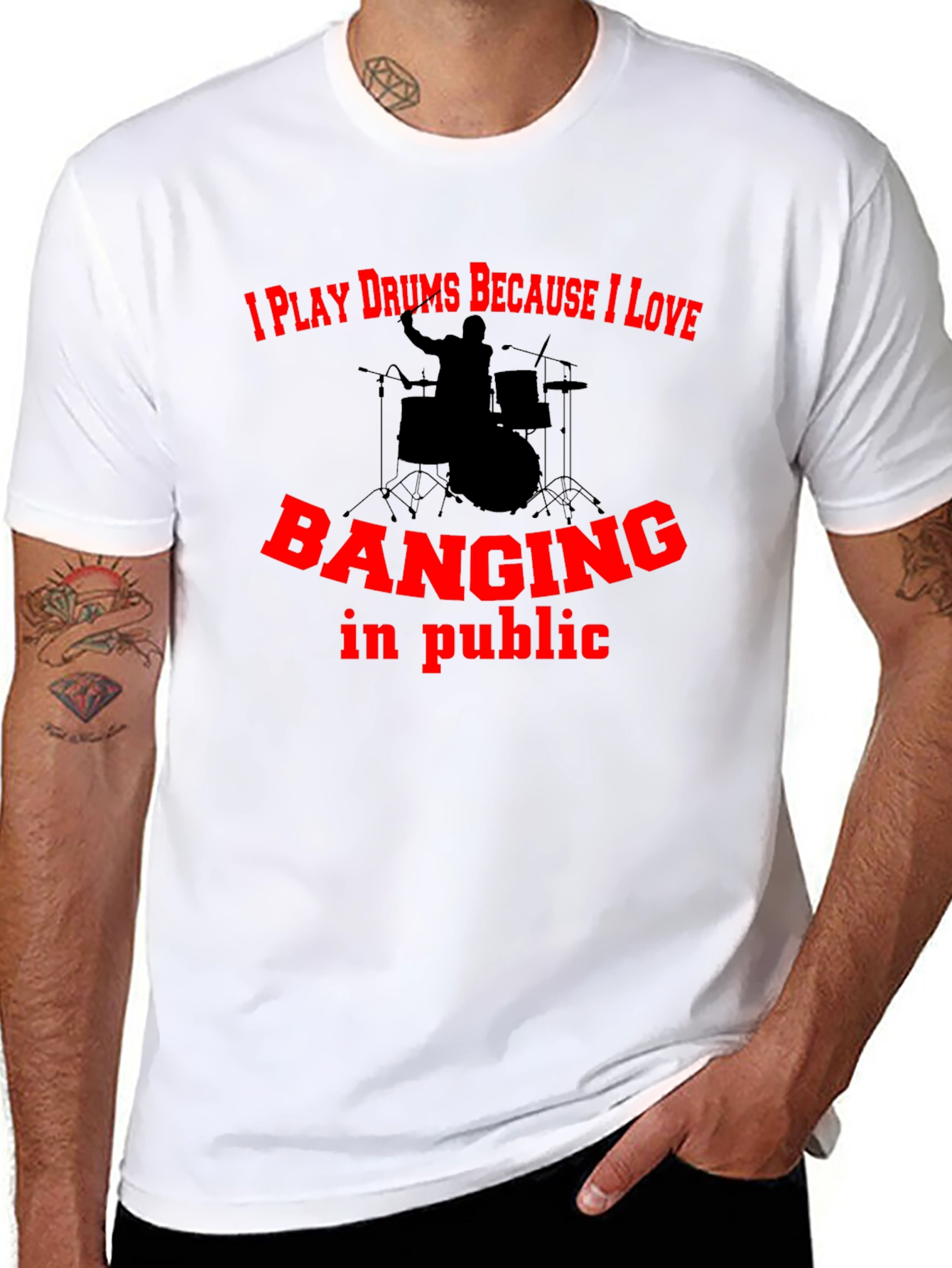 Funny Drummer Black T-Shirt - Banging in Public