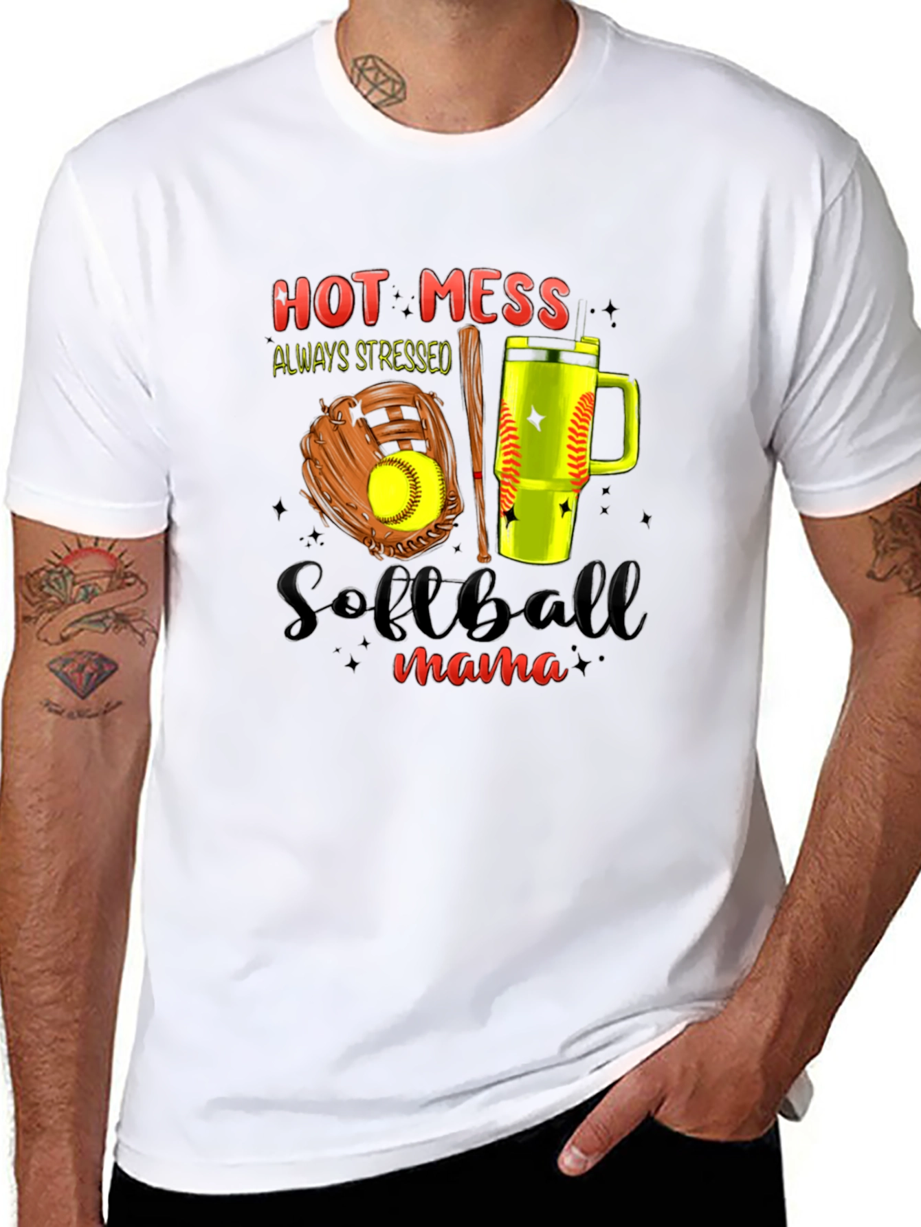 Hot Mess Softball Mama Graphic Tee