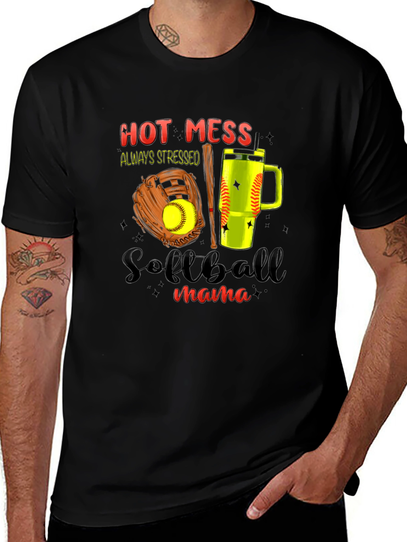 Hot Mess Softball Mama Graphic Tee