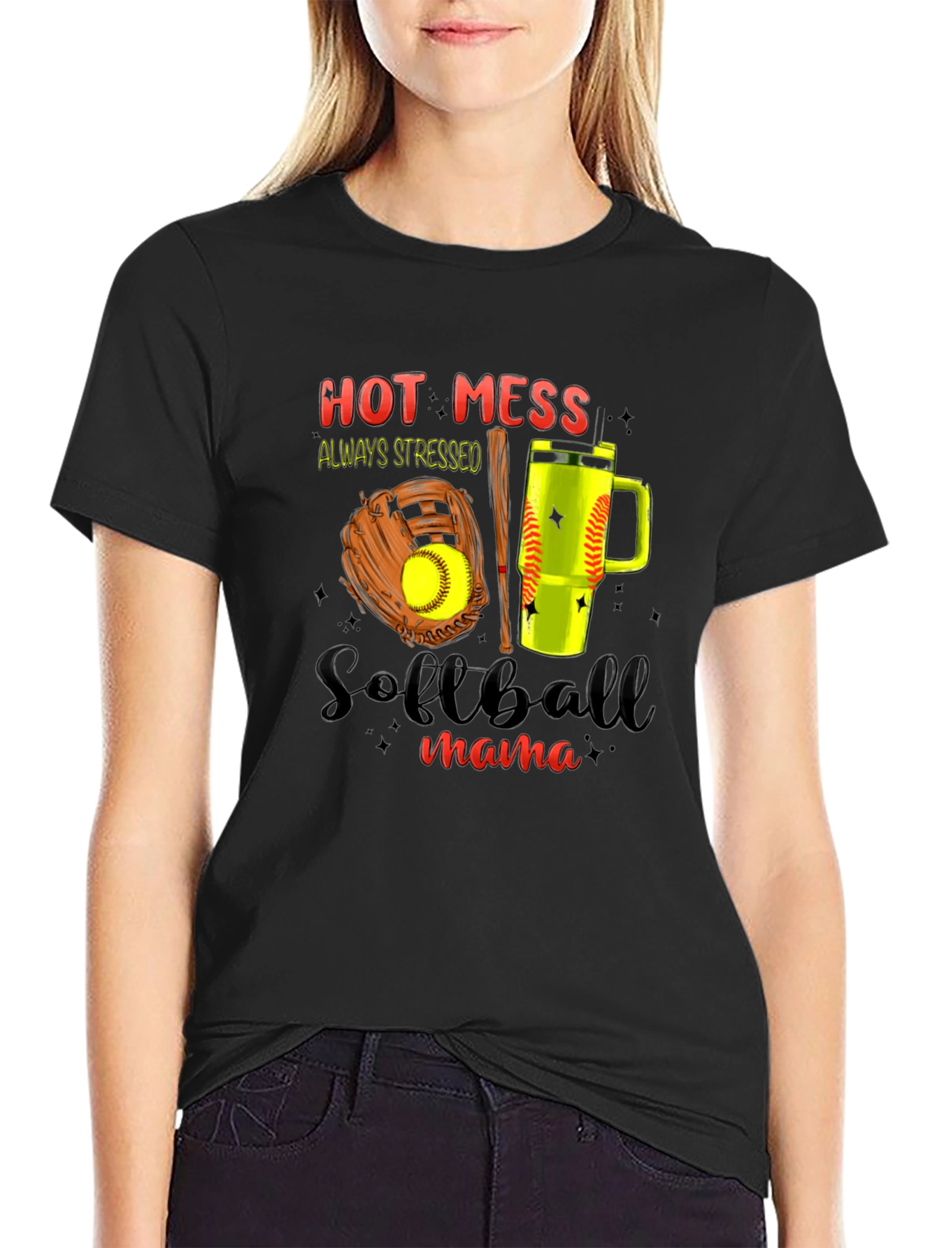 Hot Mess Softball Mama Graphic Tee