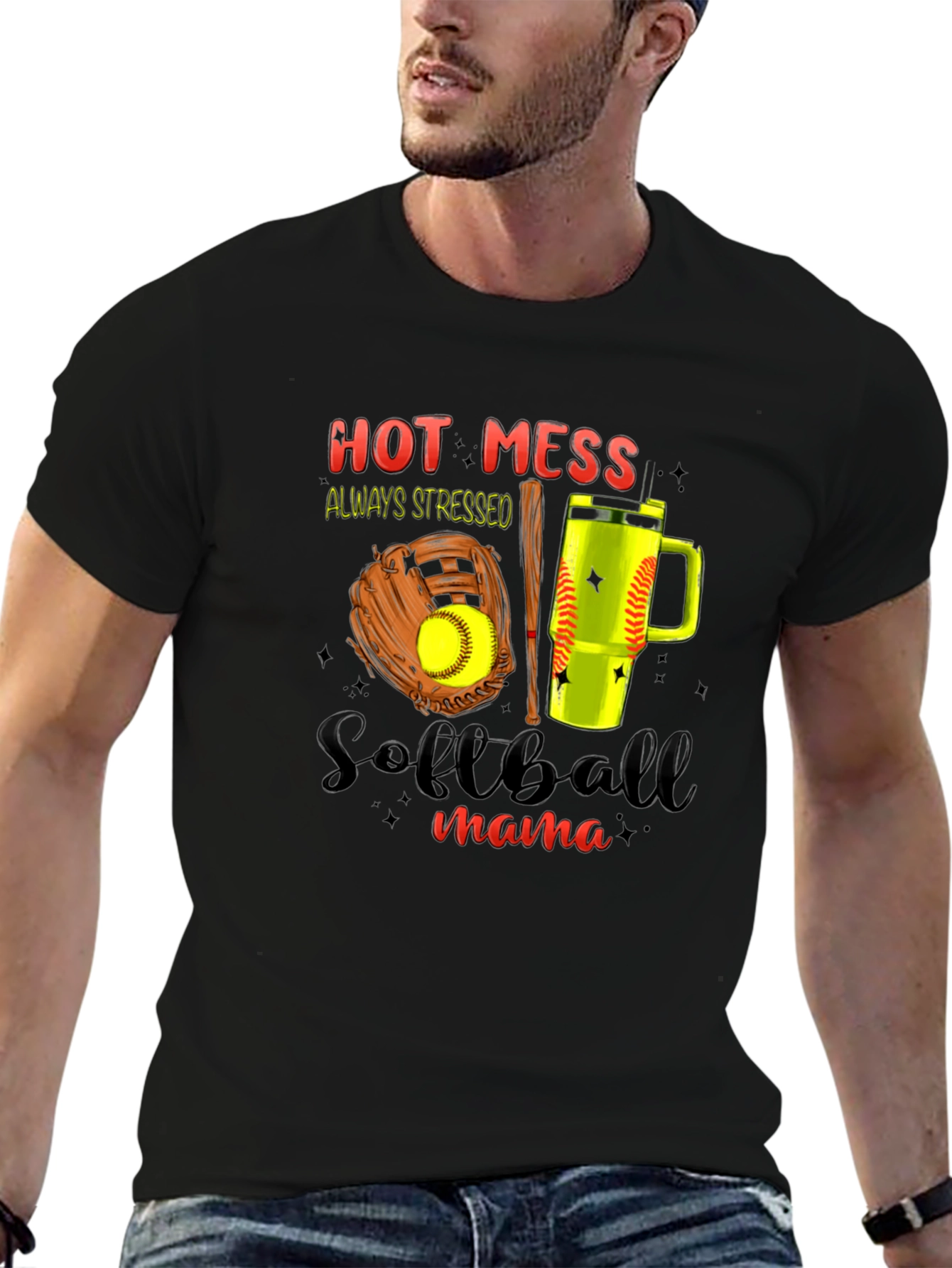 Hot Mess Softball Mama Graphic Tee