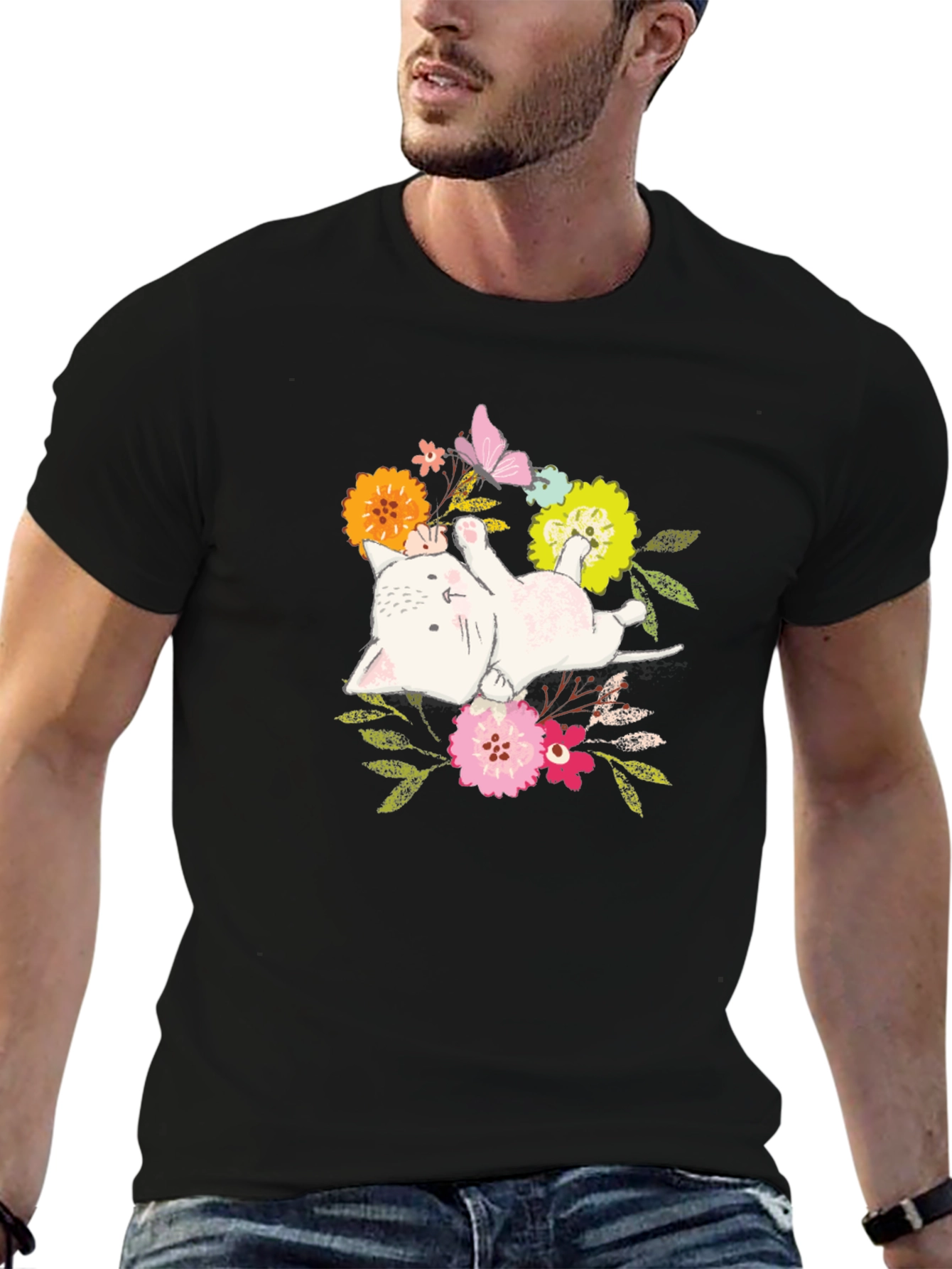 Floral Cat T-Shirt: Cute Kitten Graphic Tee