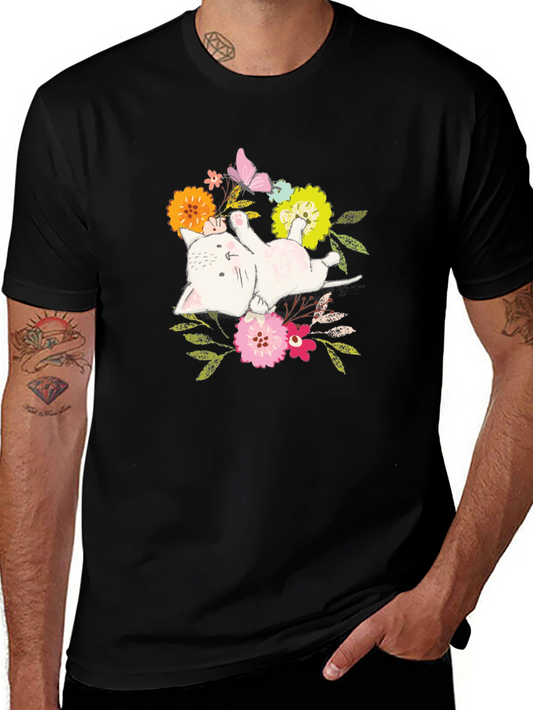 Floral Cat T-Shirt: Cute Kitten Graphic Tee