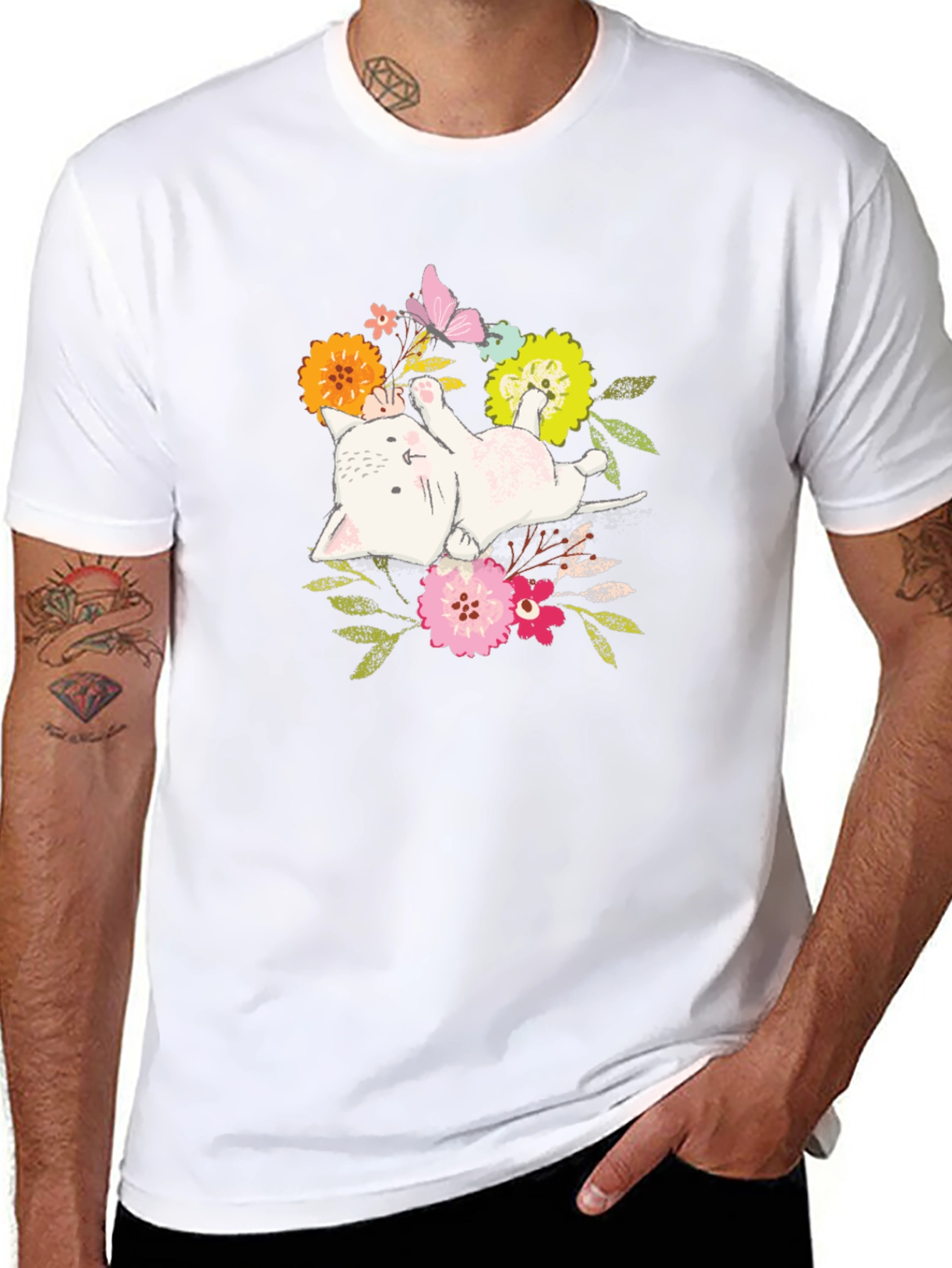 Floral Cat T-Shirt: Cute Kitten Graphic Tee