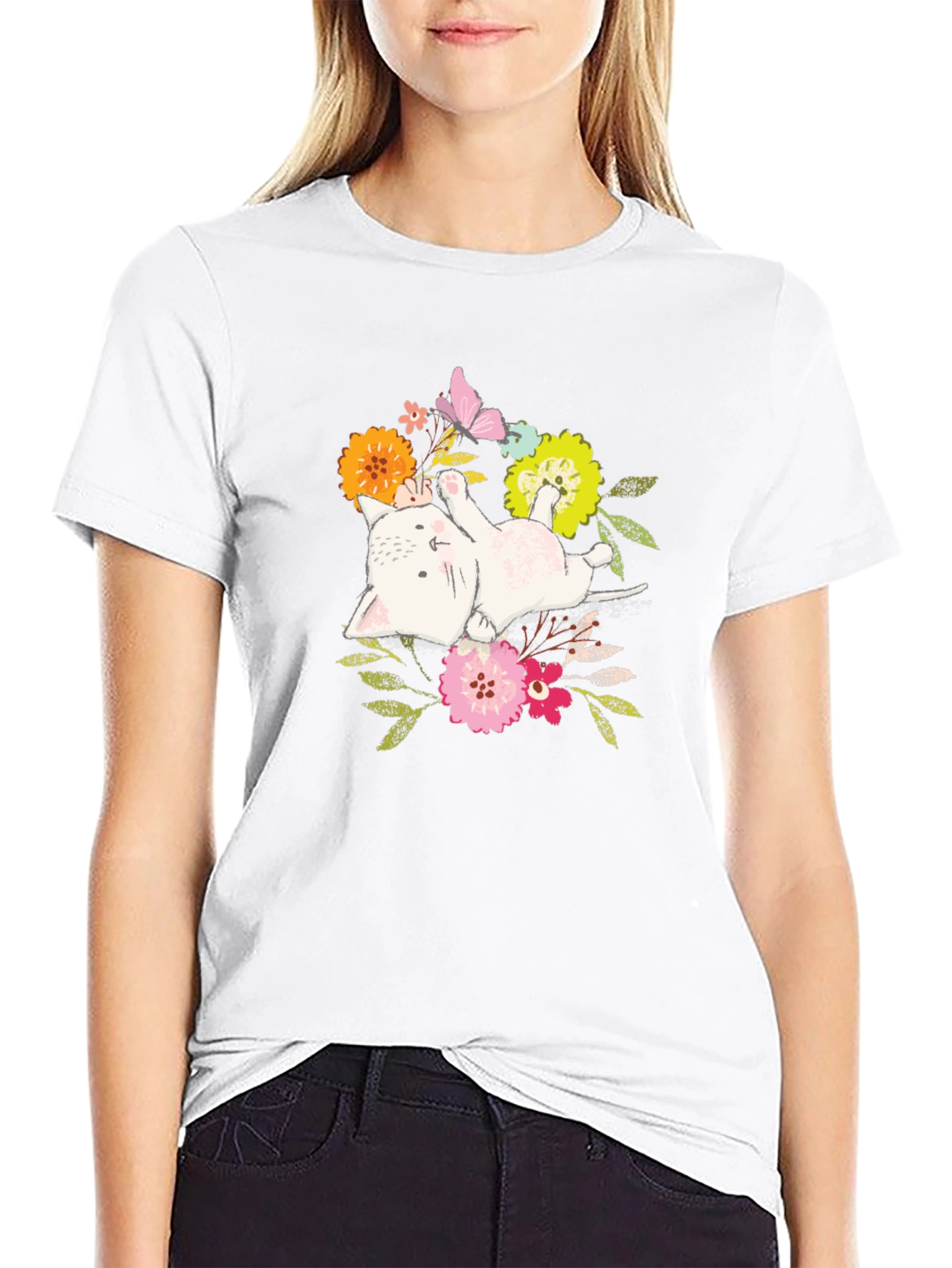 Floral Cat T-Shirt: Cute Kitten Graphic Tee