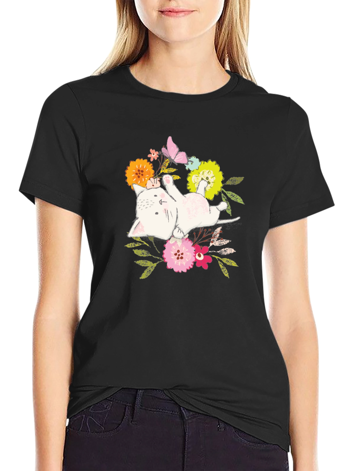 Floral Cat T-Shirt: Cute Kitten Graphic Tee