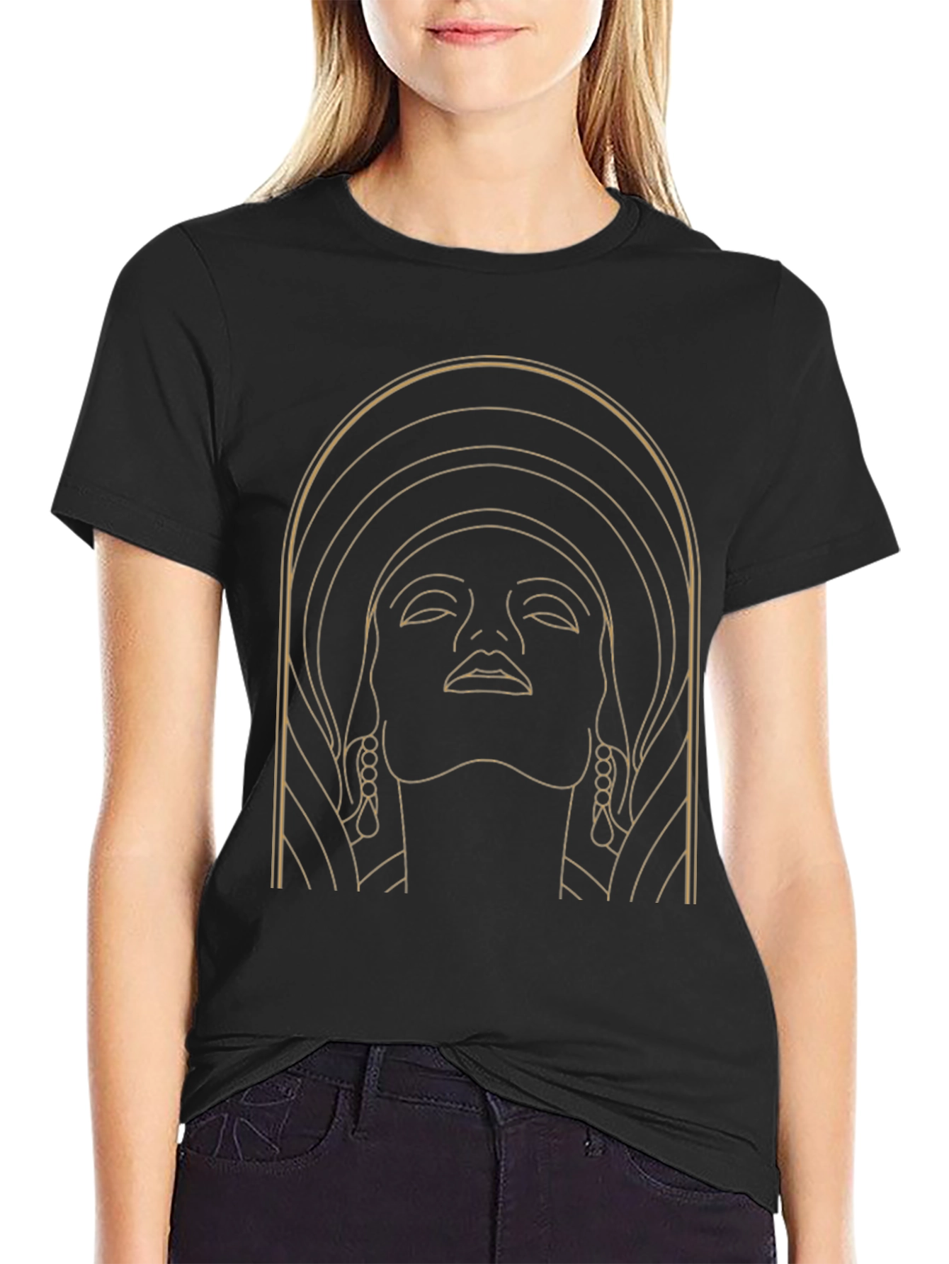 Art Deco Womans Face Graphic Tee - Black