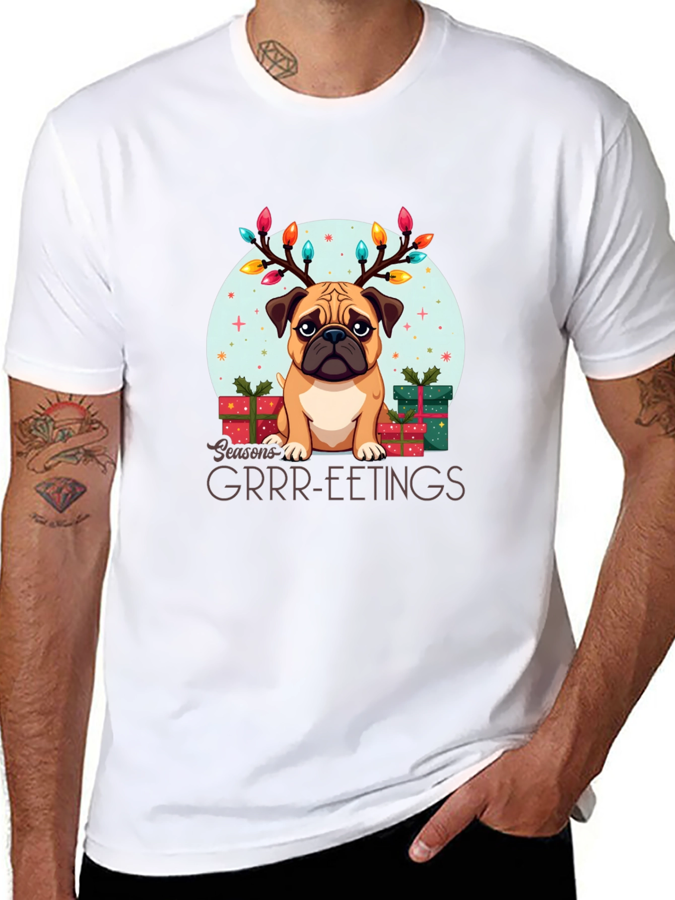 Festive Pug Christmas T-Shirt