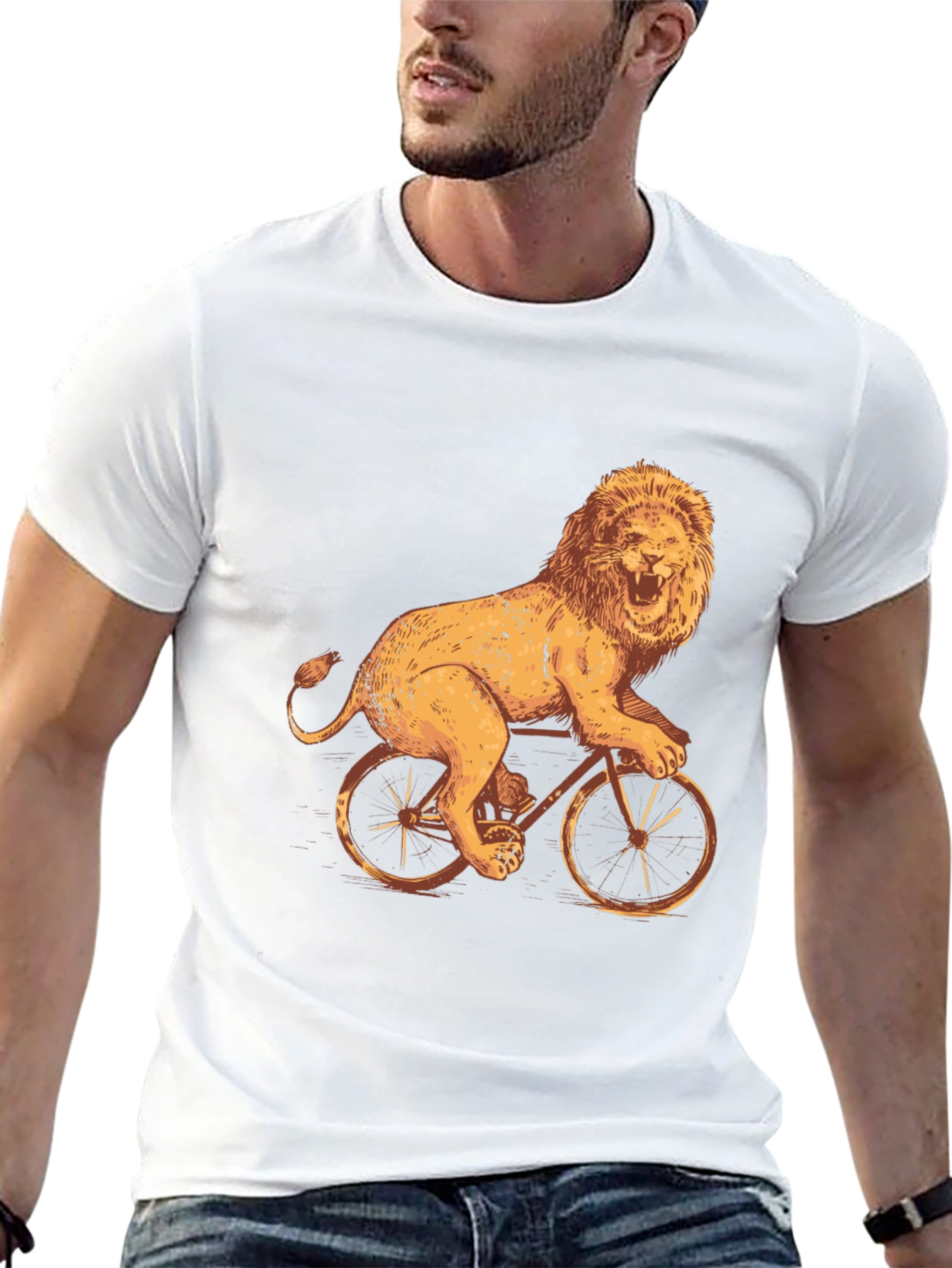 Lion Riding Bike Graphic Tee - Cool Black T-Shirt