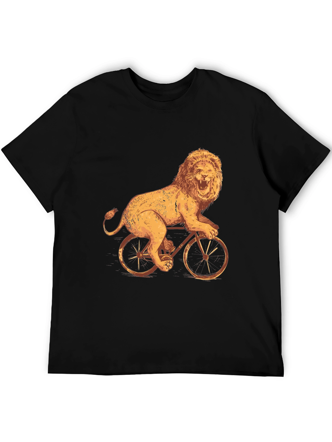Lion Riding Bike Graphic Tee - Cool Black T-Shirt