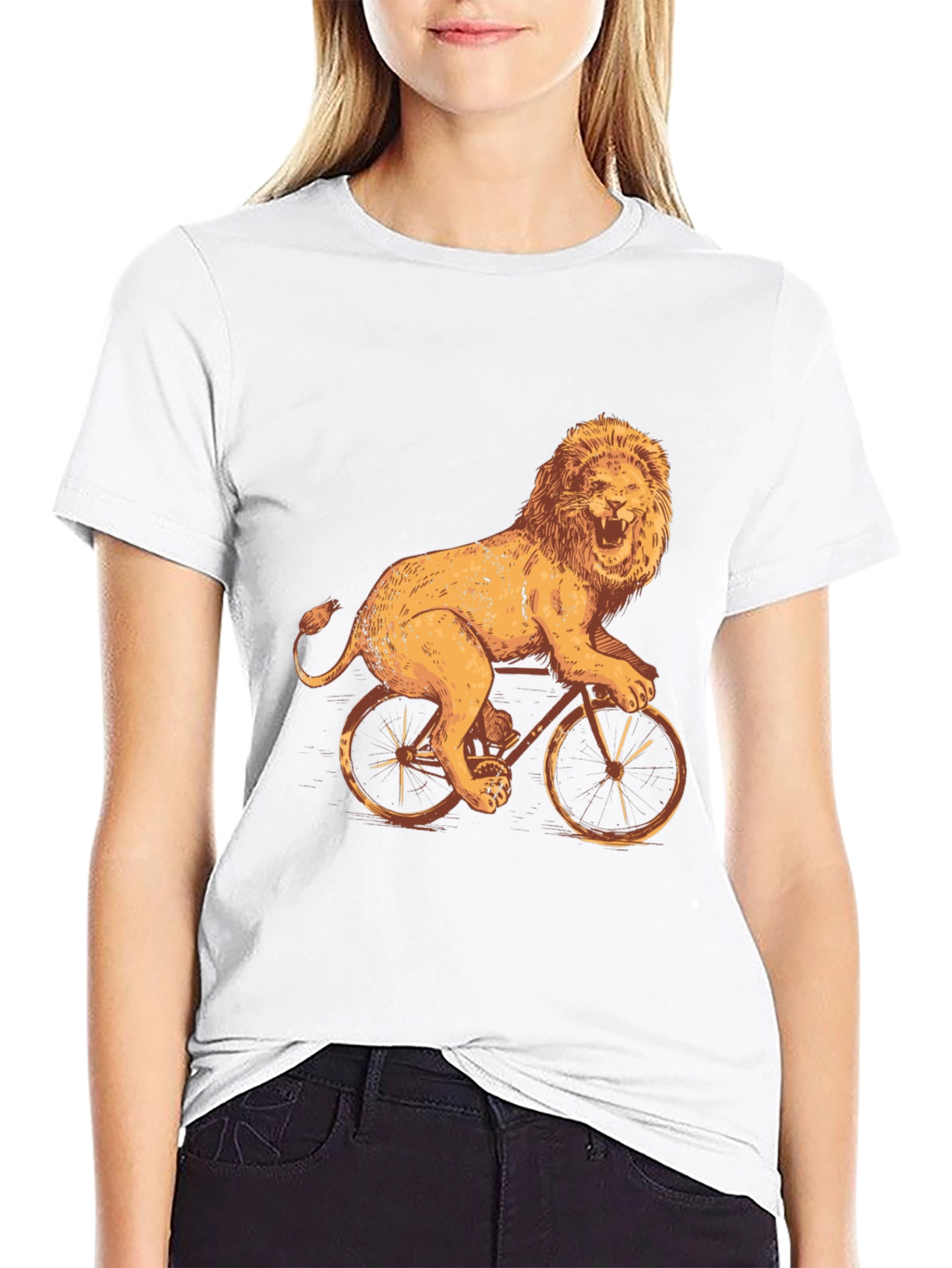 Lion Riding Bike Graphic Tee - Cool Black T-Shirt