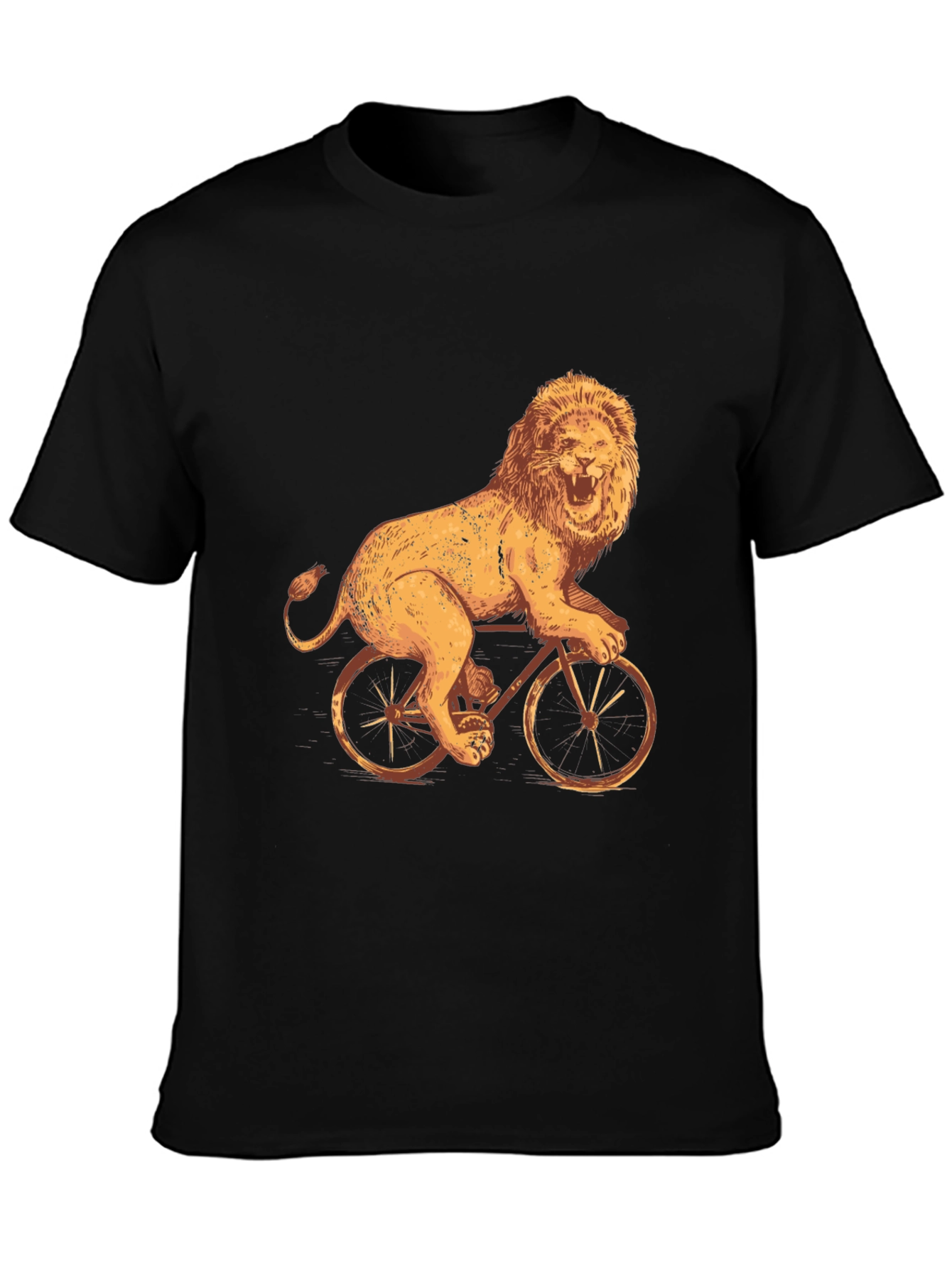 Lion Riding Bike Graphic Tee - Cool Black T-Shirt