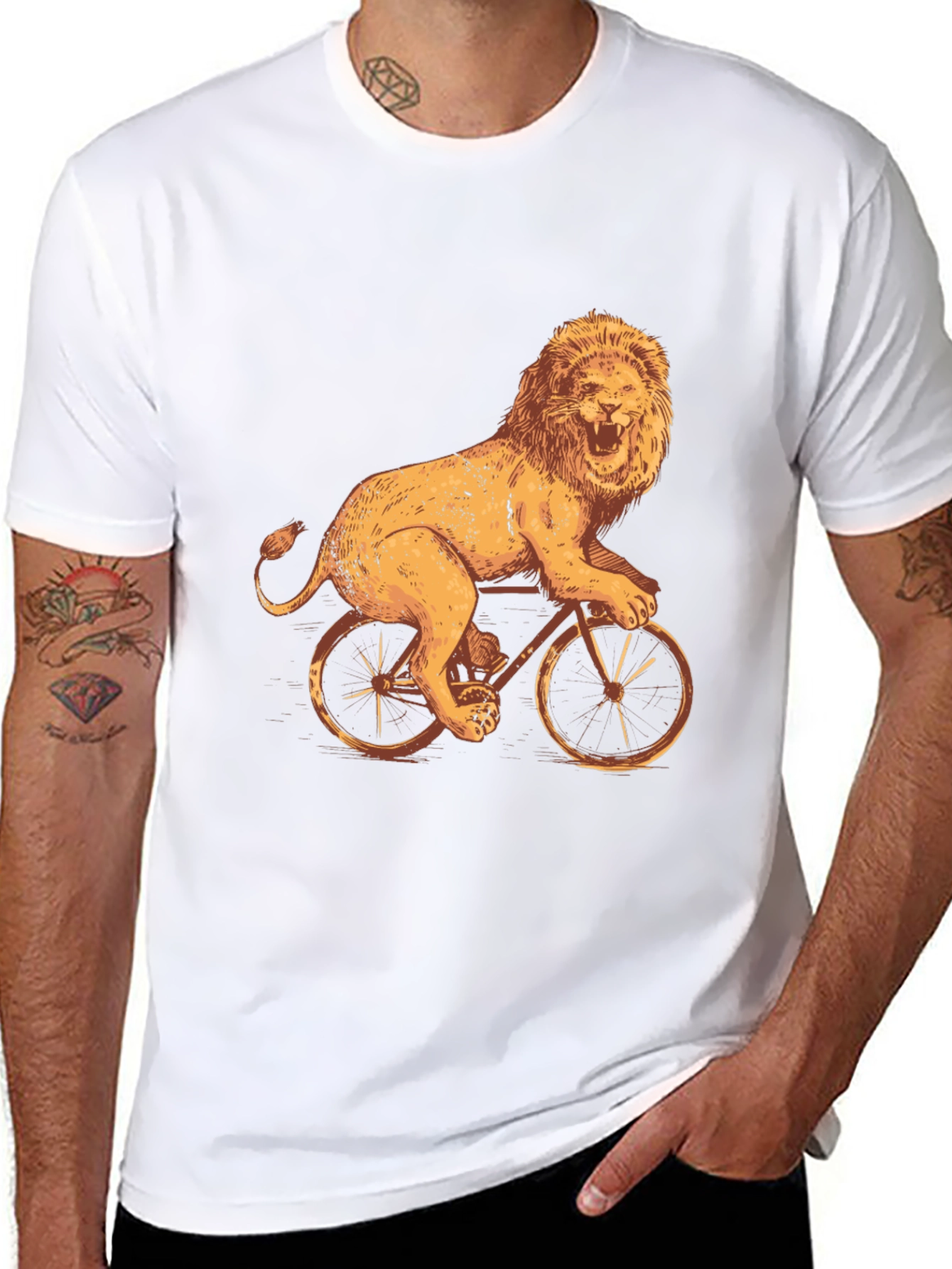 Lion Riding Bike Graphic Tee - Cool Black T-Shirt