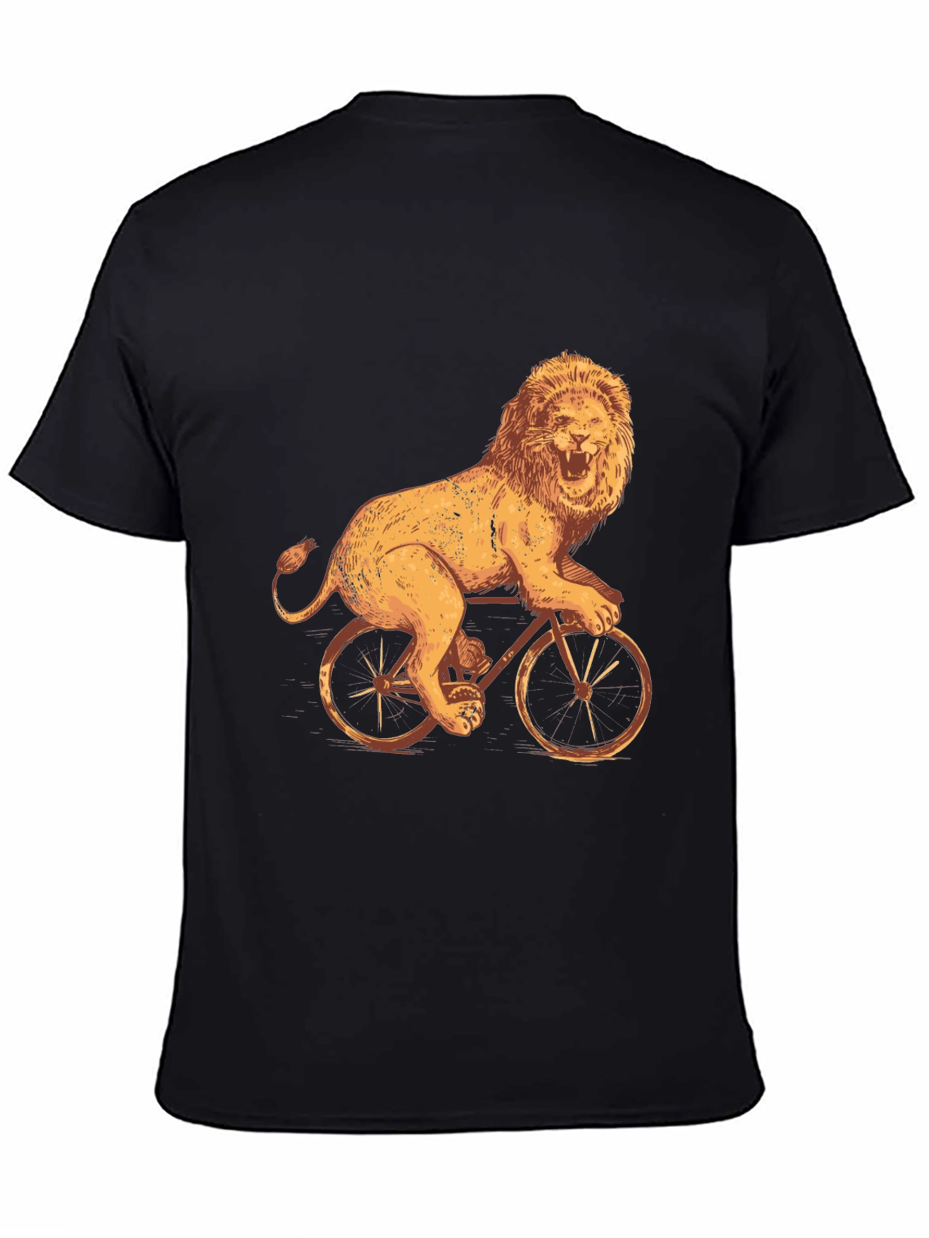 Lion Riding Bike Graphic Tee - Cool Black T-Shirt