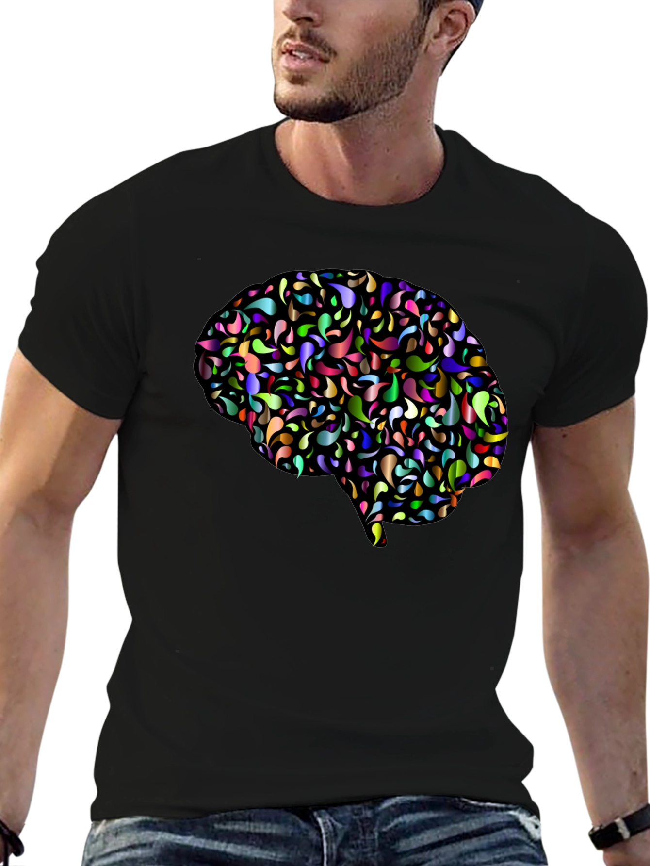 Abstract Brain Graphic T-Shirt - Black