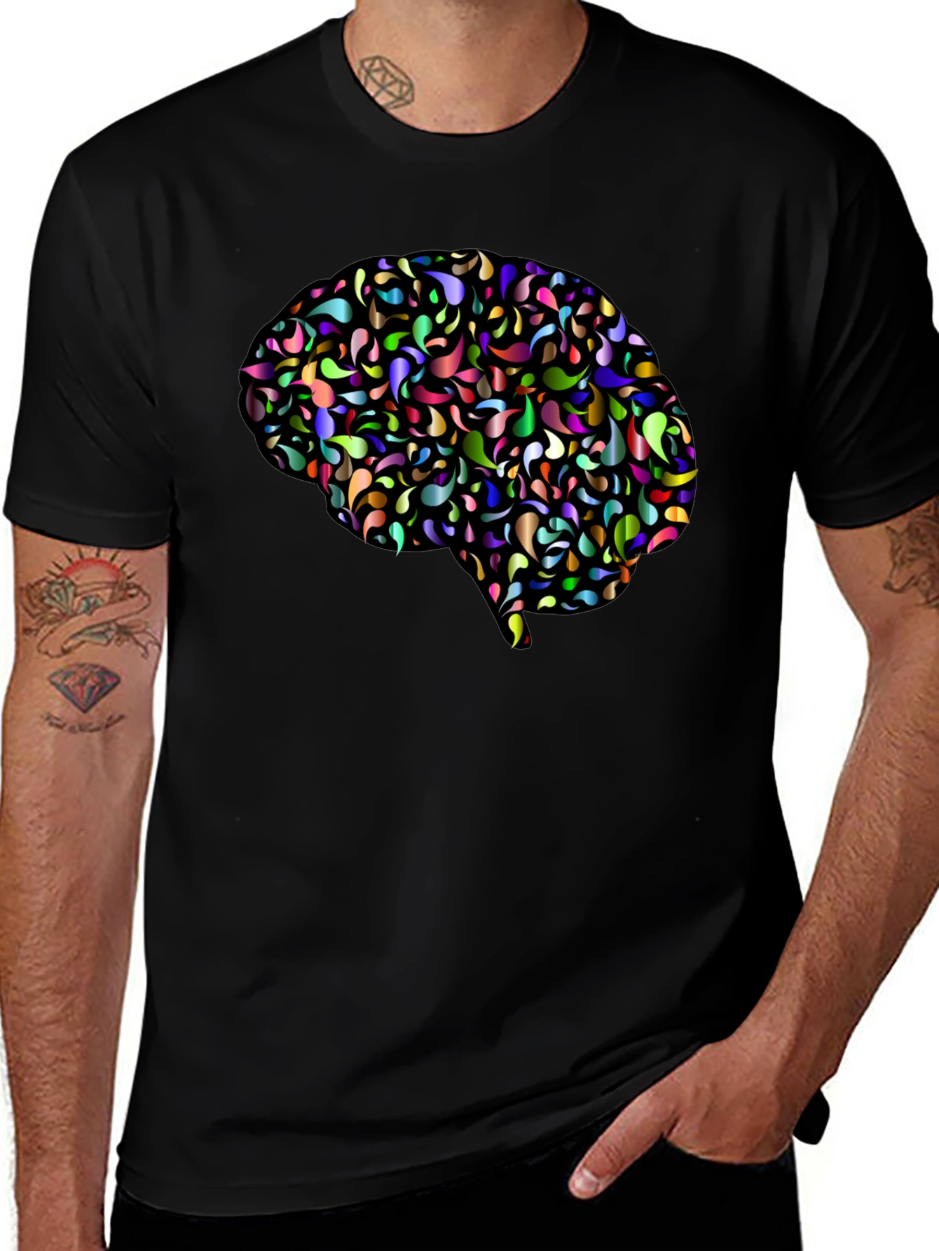 Abstract Brain Graphic T-Shirt - Black