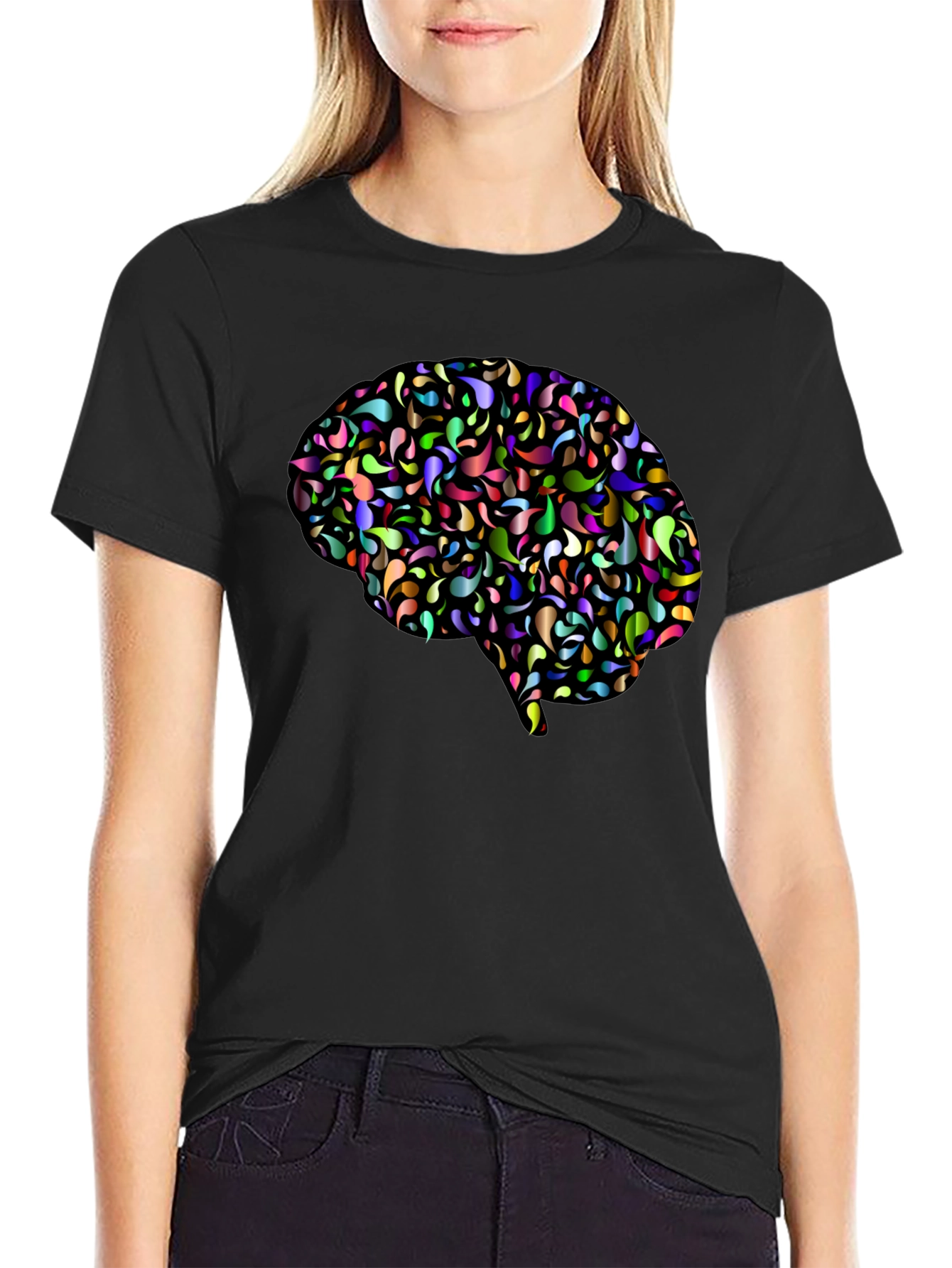 Abstract Brain Graphic T-Shirt - Black