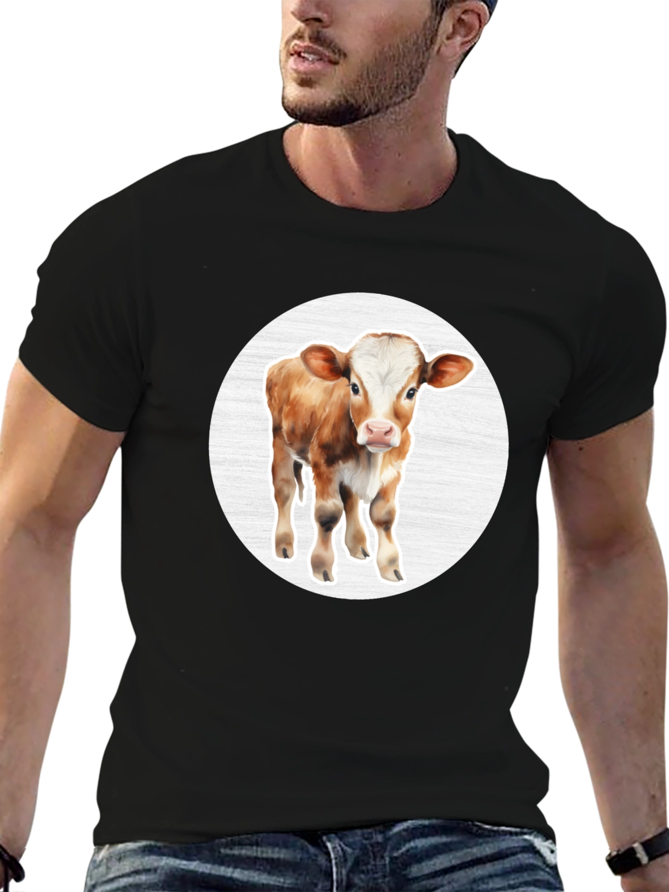 Cow Graphic Tee - Black Cotton Blend
