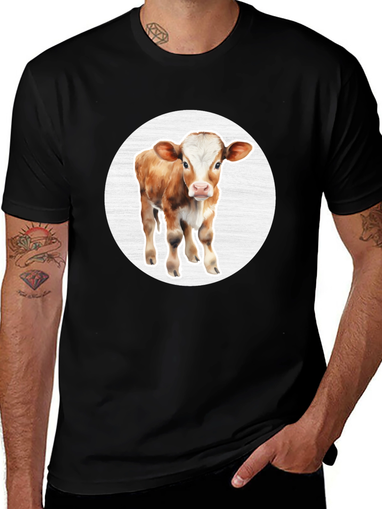 Cow Graphic Tee - Black Cotton Blend