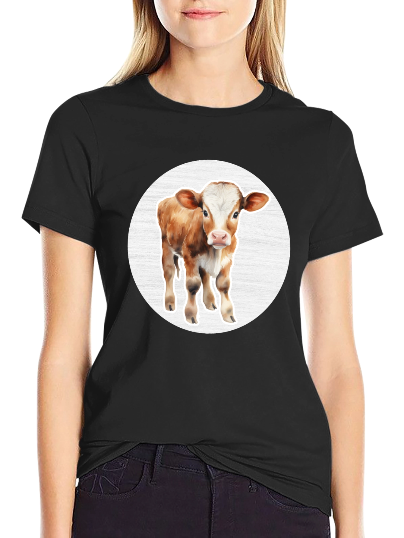 Cow Graphic Tee - Black Cotton Blend