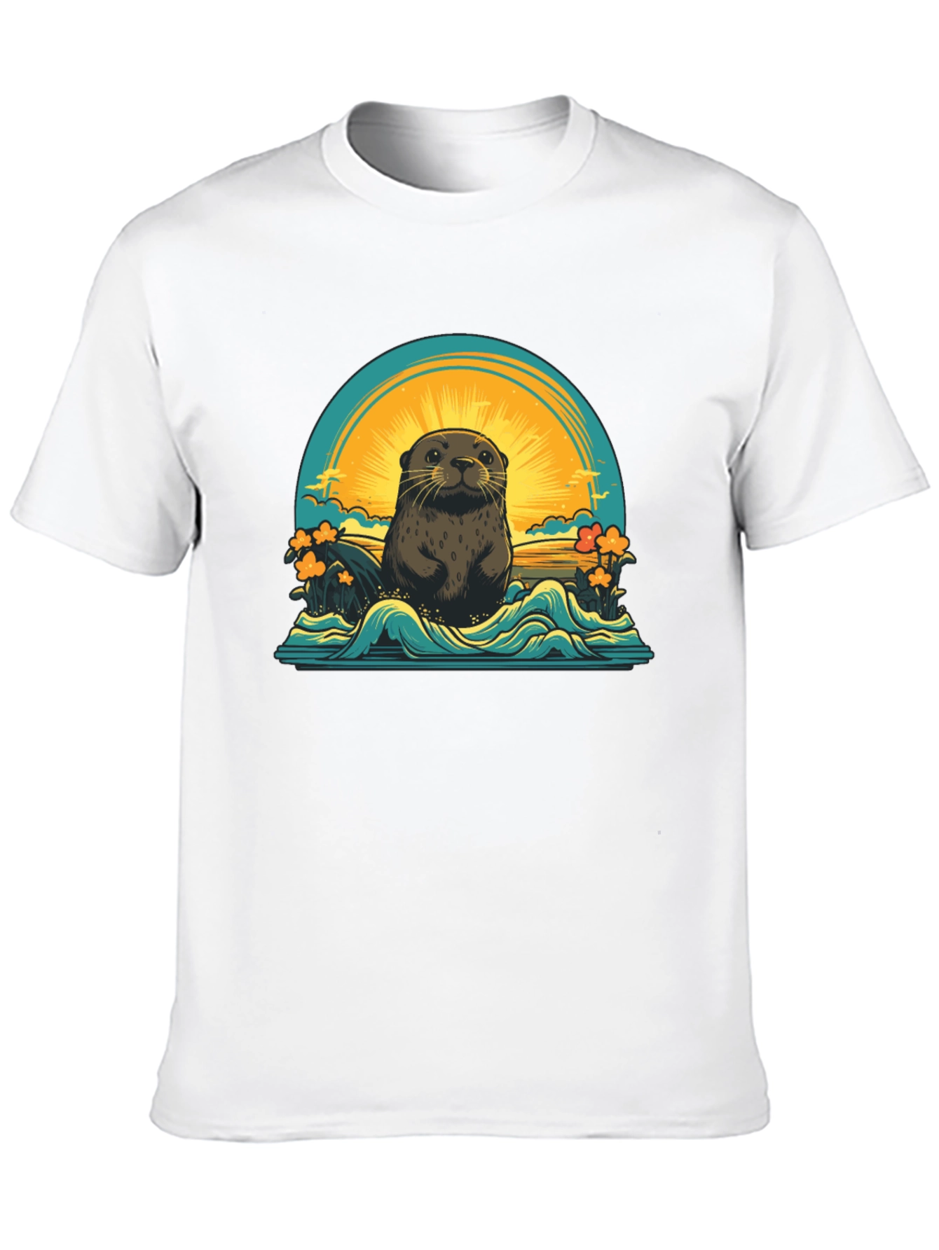 Otter Sunset Graphic T-Shirt - Black