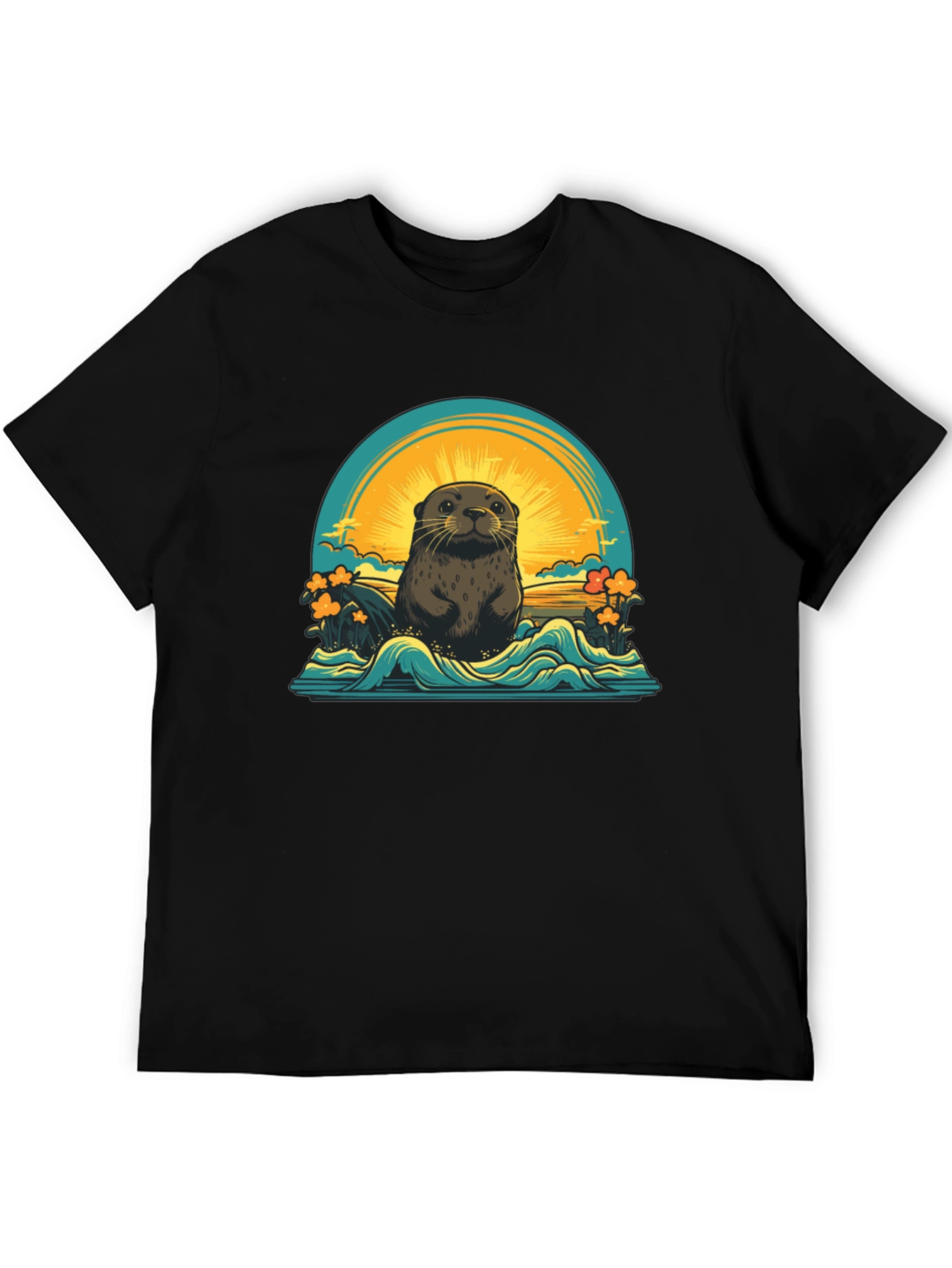 Otter Sunset Graphic T-Shirt - Black
