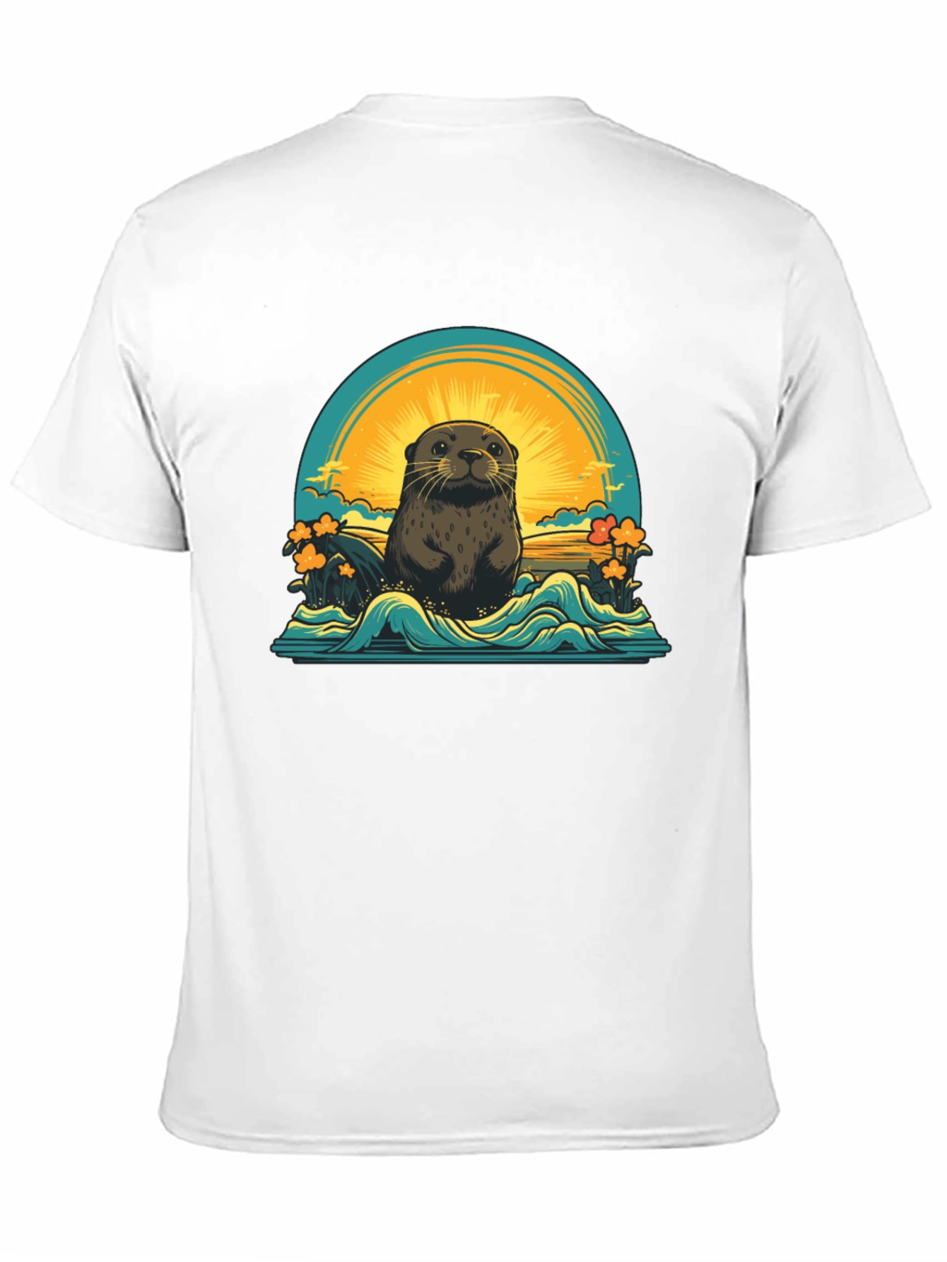 Otter Sunset Graphic T-Shirt - Black