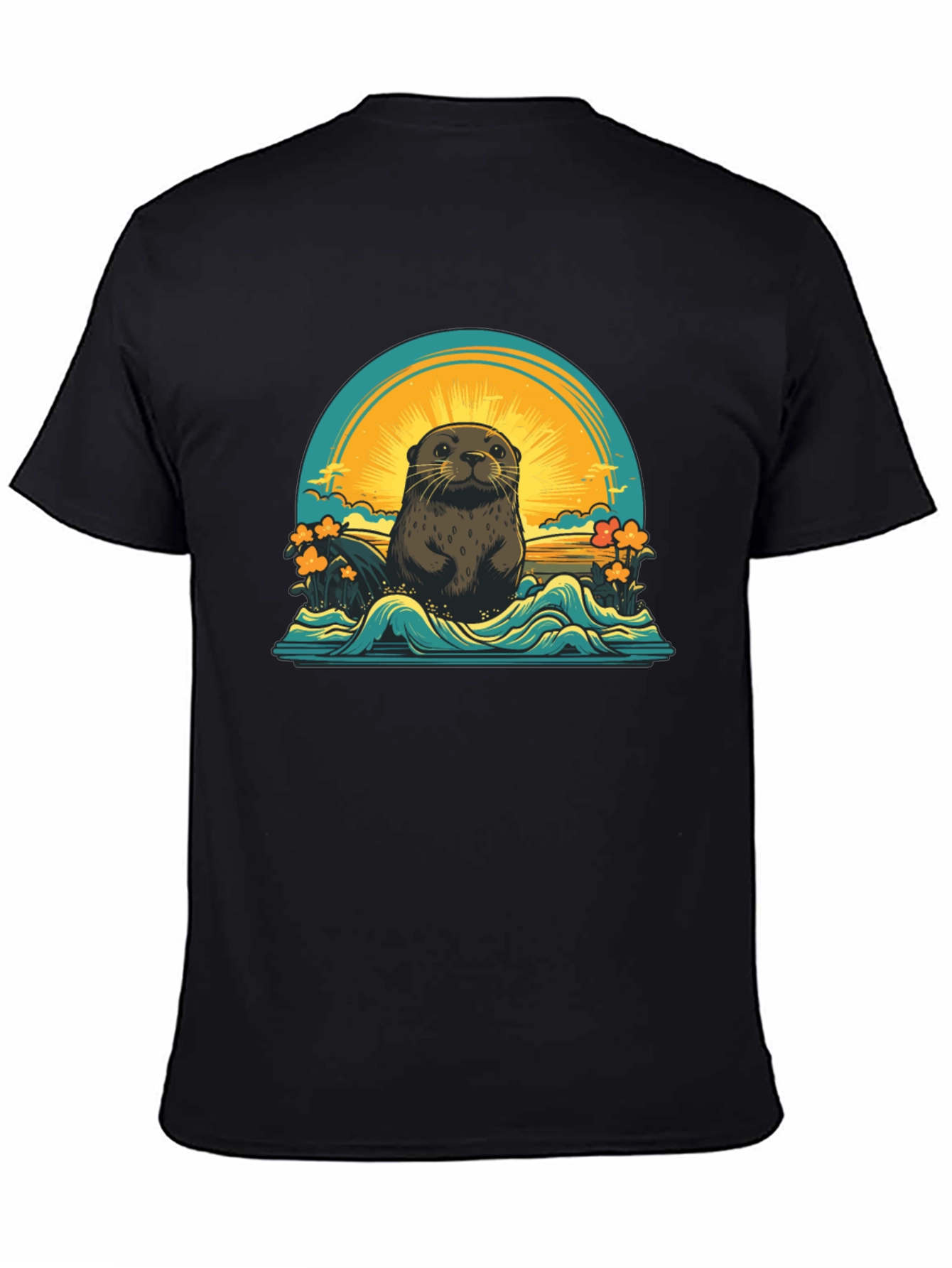 Otter Sunset Graphic T-Shirt - Black