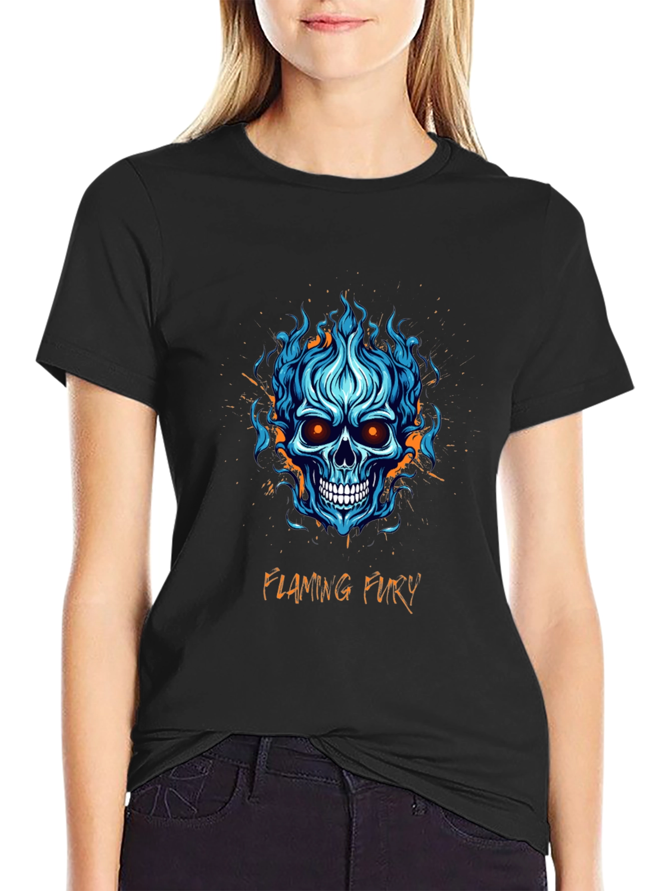 Flaming Fury Skull Graphic T-Shirt