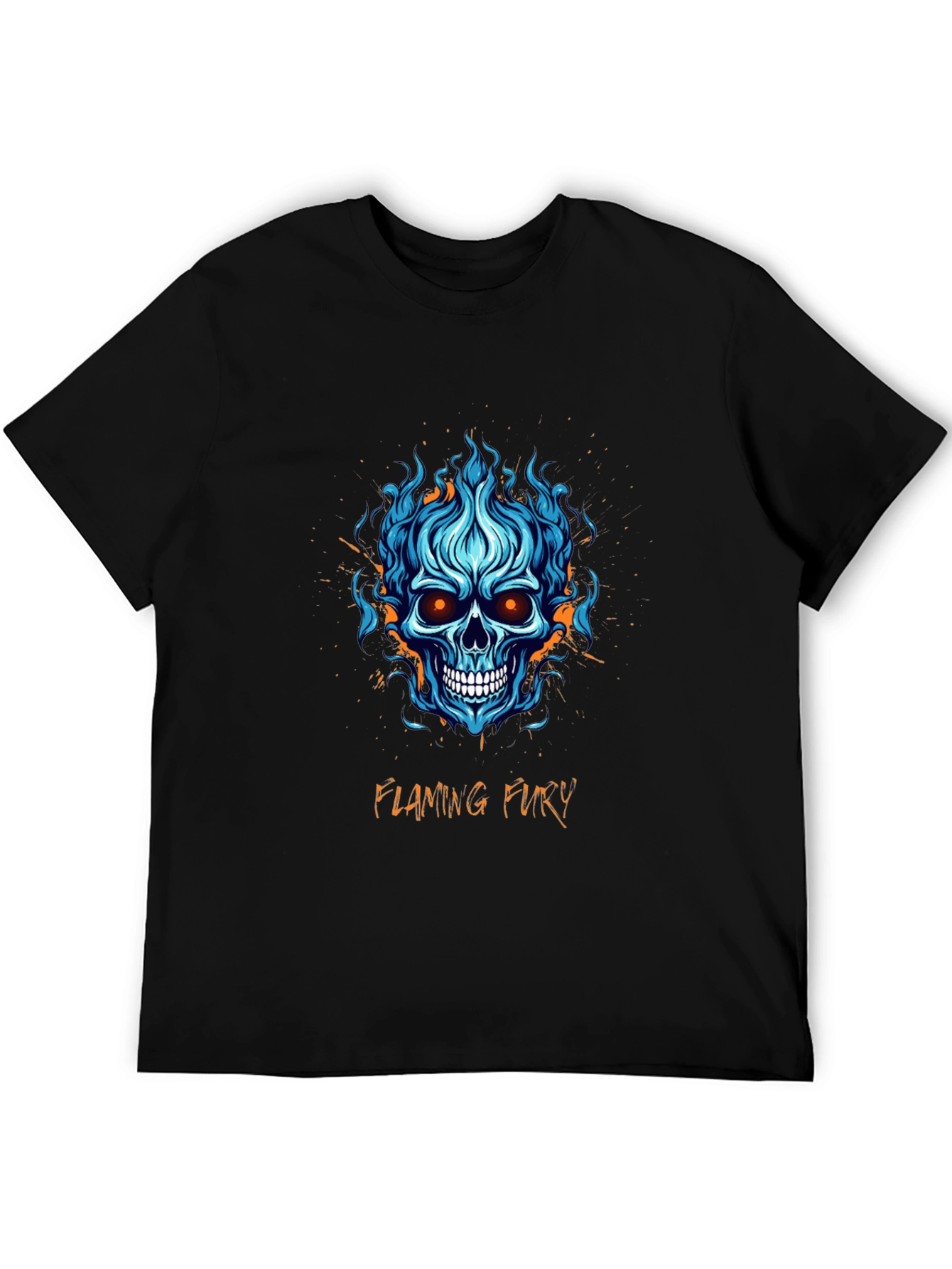 Flaming Fury Skull Graphic T-Shirt
